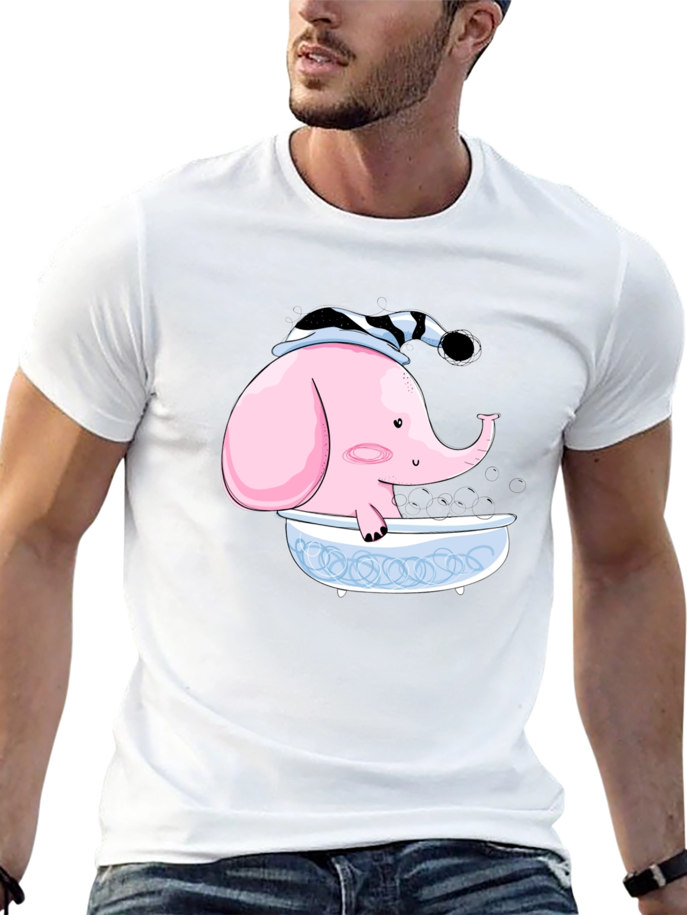Elephant in Tub Graphic Tee - Black Cotton T-Shirt