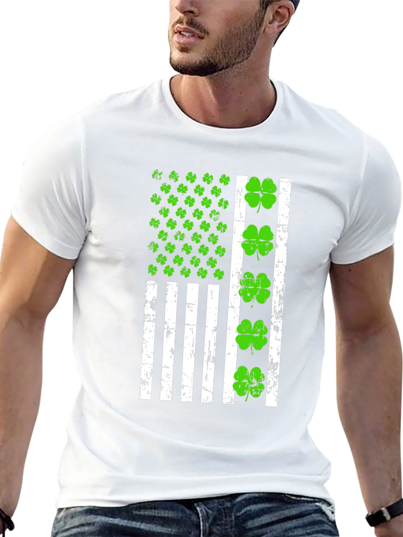 St. Patricks Day Shamrock American Flag T-Shirt