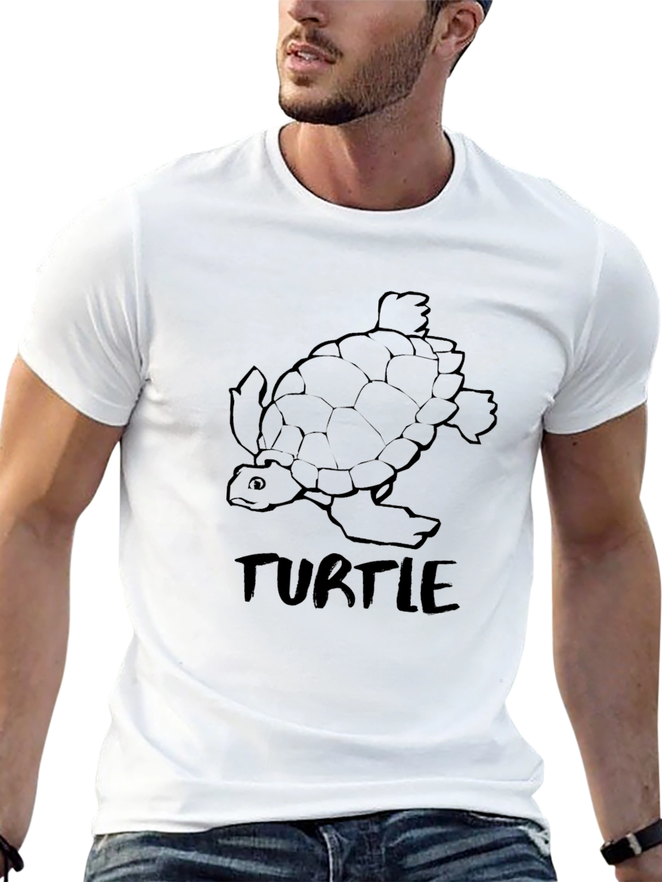 Turtle Graphic T-Shirt - Mens Black Crew Neck Tee