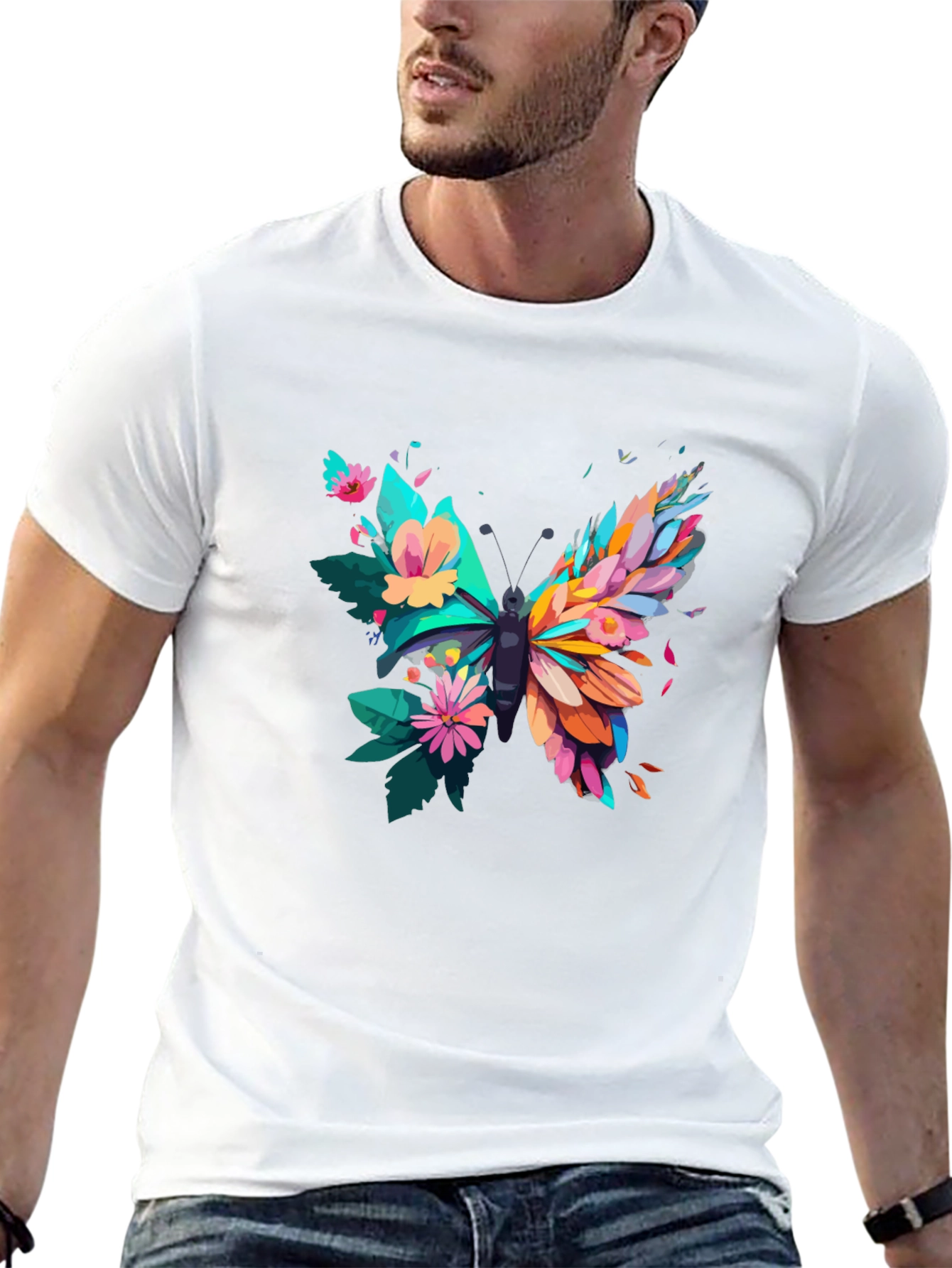 Butterfly Floral Graphic Tee - Mens Black T-Shirt