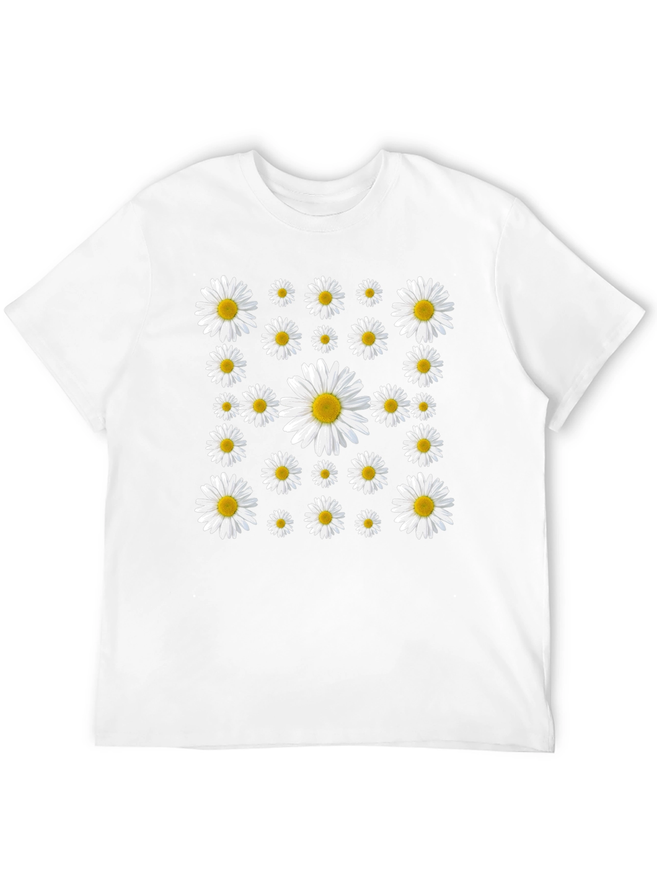 Daisy Pattern T-Shirt - Black Cotton Tee