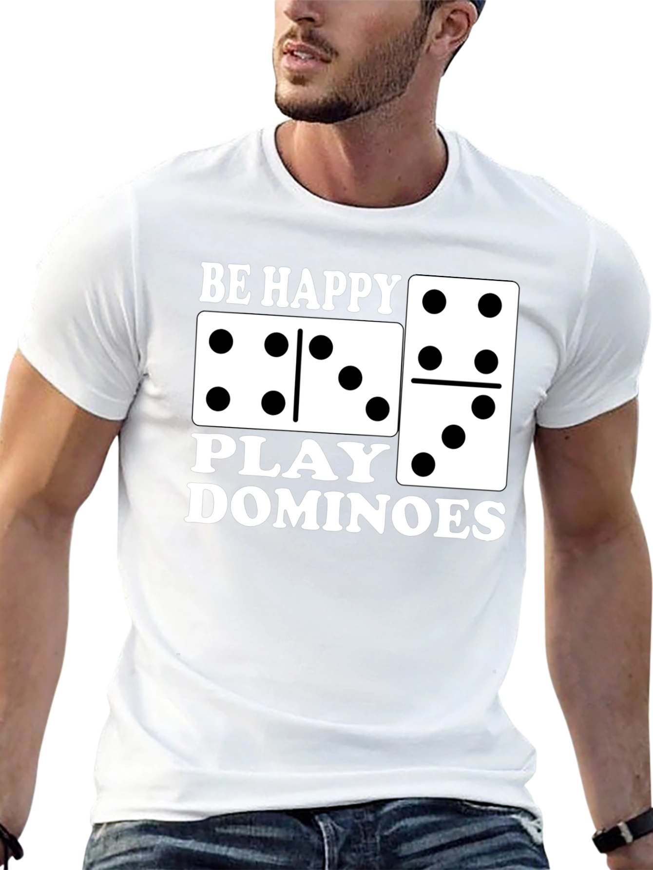 Be Happy Play Dominoes Black T-Shirt
