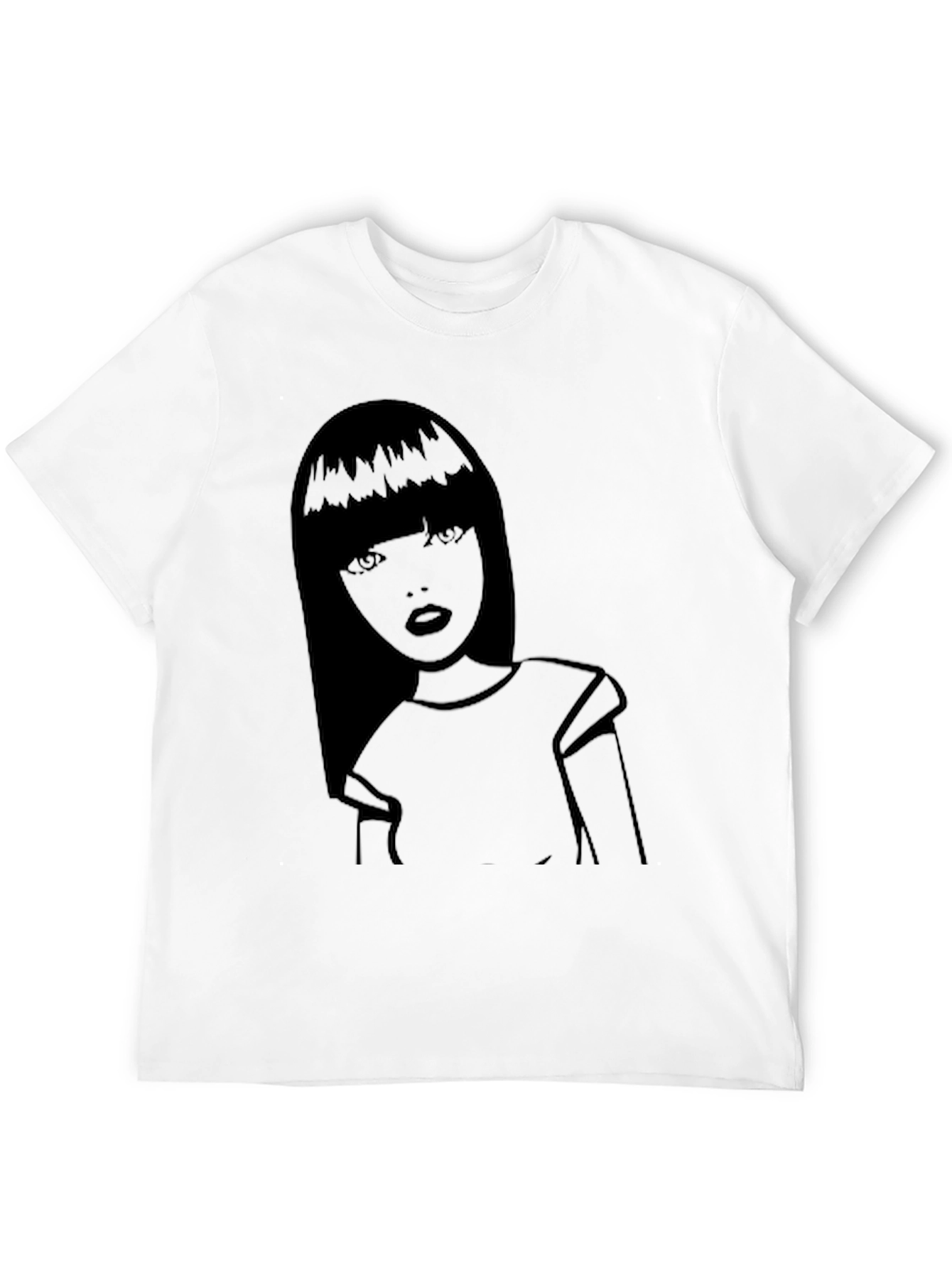 Graphic Tee - Stylish Girl Print Black Cotton Shirt