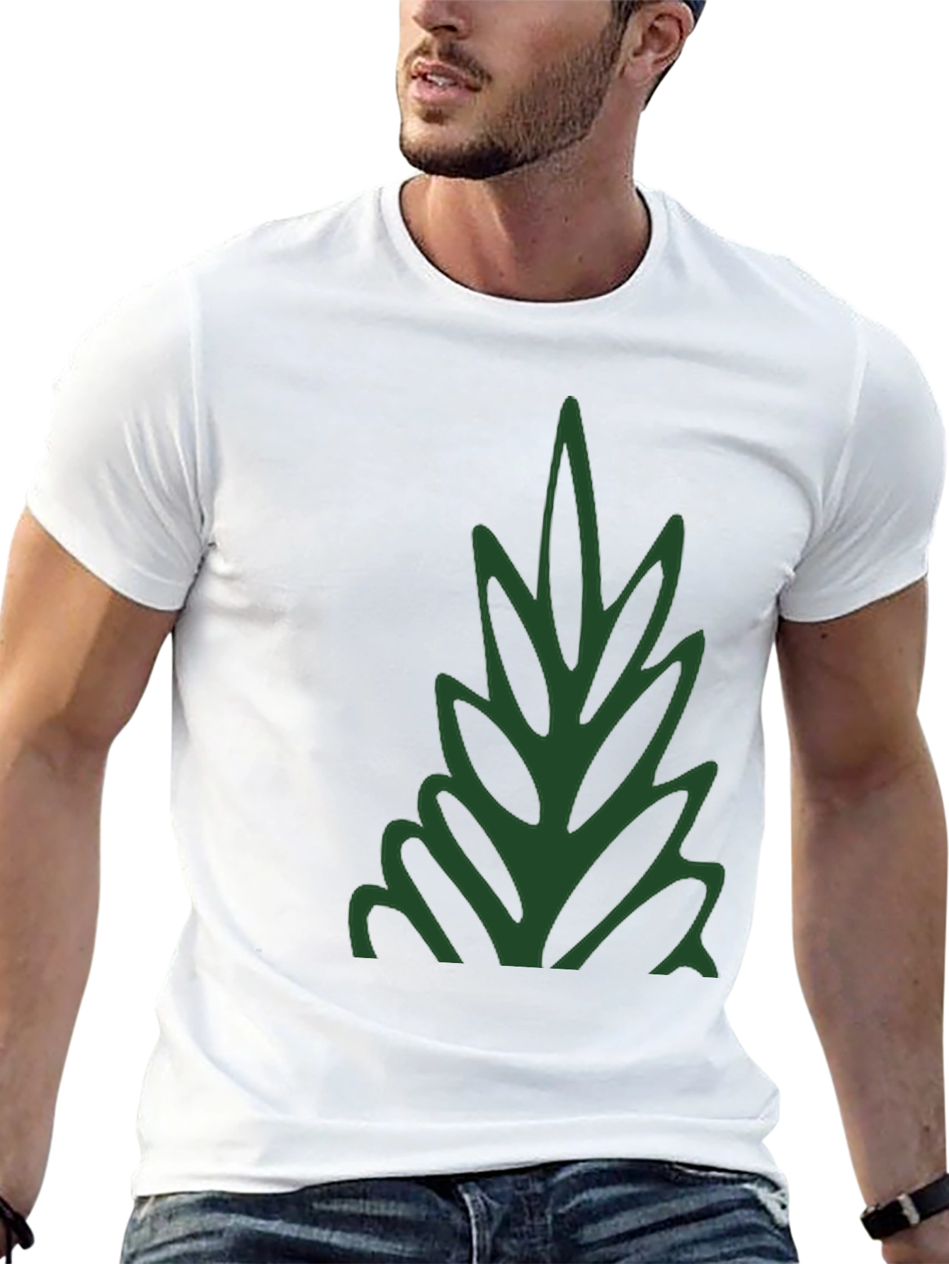 Stylish Black T-Shirt with Green Leaf Design