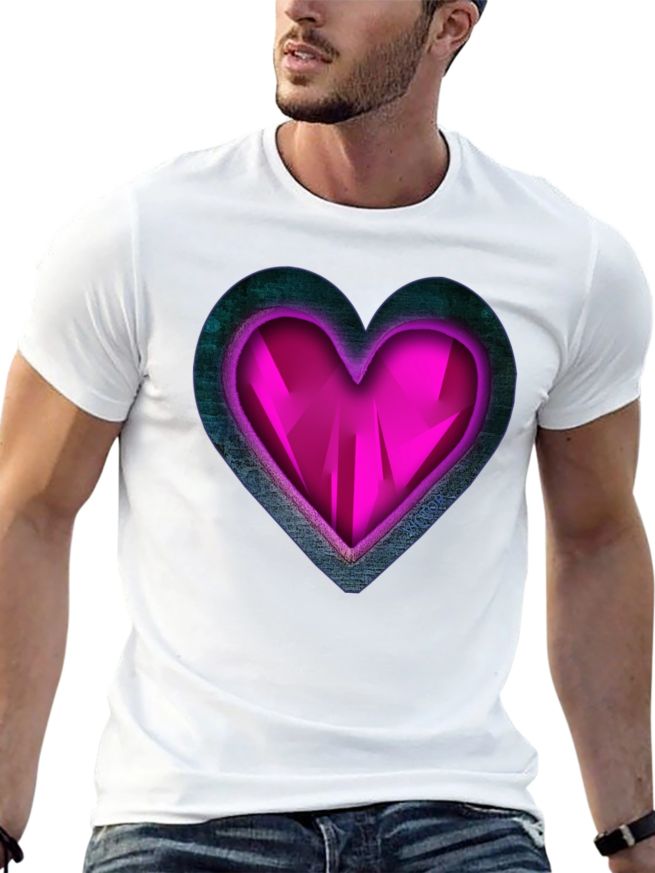 Geometric Heart Graphic Tee - Stylish Mens Black T-Shirt