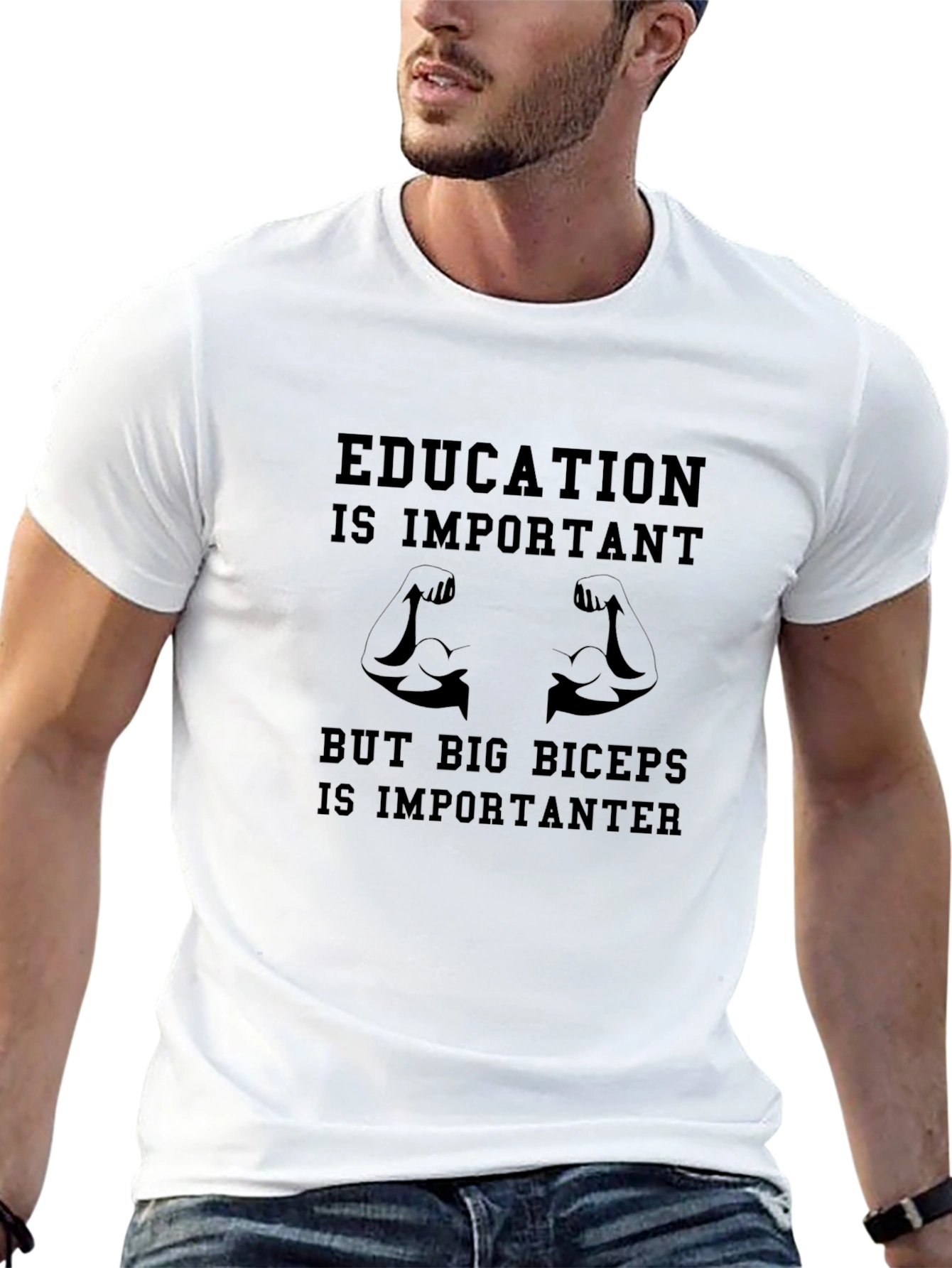 Funny Education Biceps Black Graphic T-Shirt