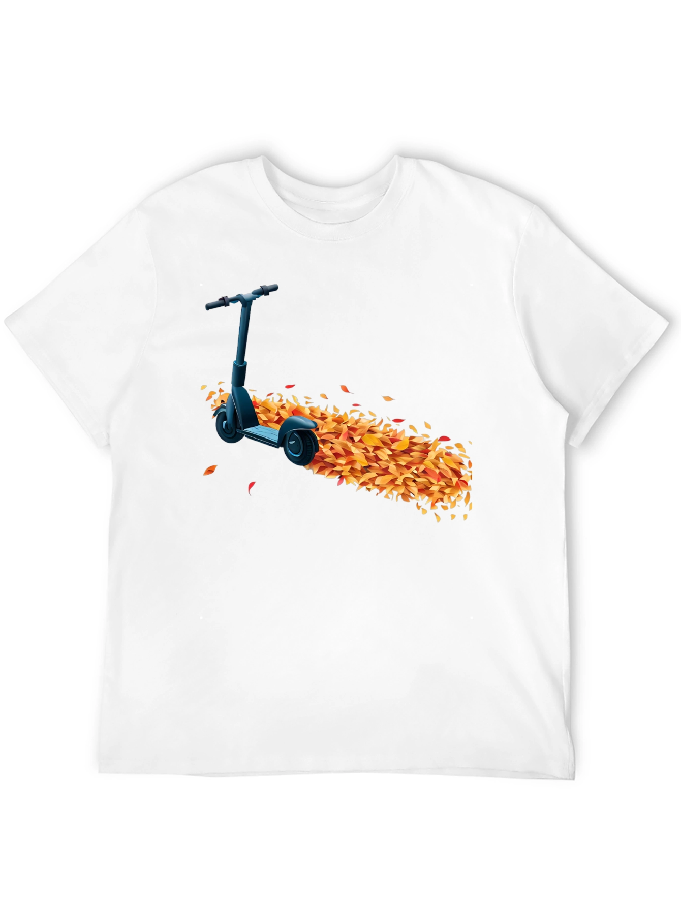 Stylish Black T-Shirt with Scooter & Leaves Design