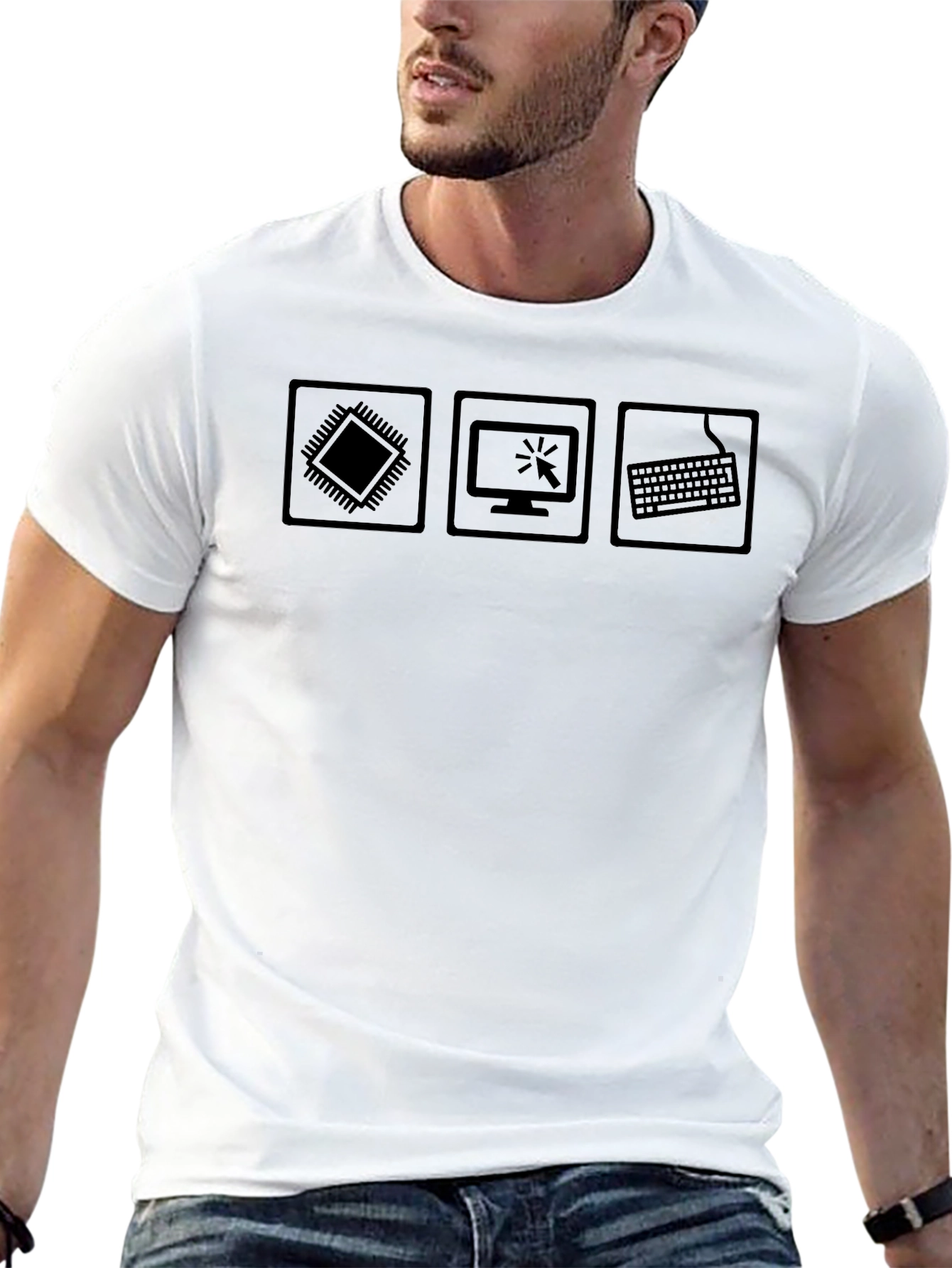 Techie Black T-Shirt - CPU Monitor Keyboard Design