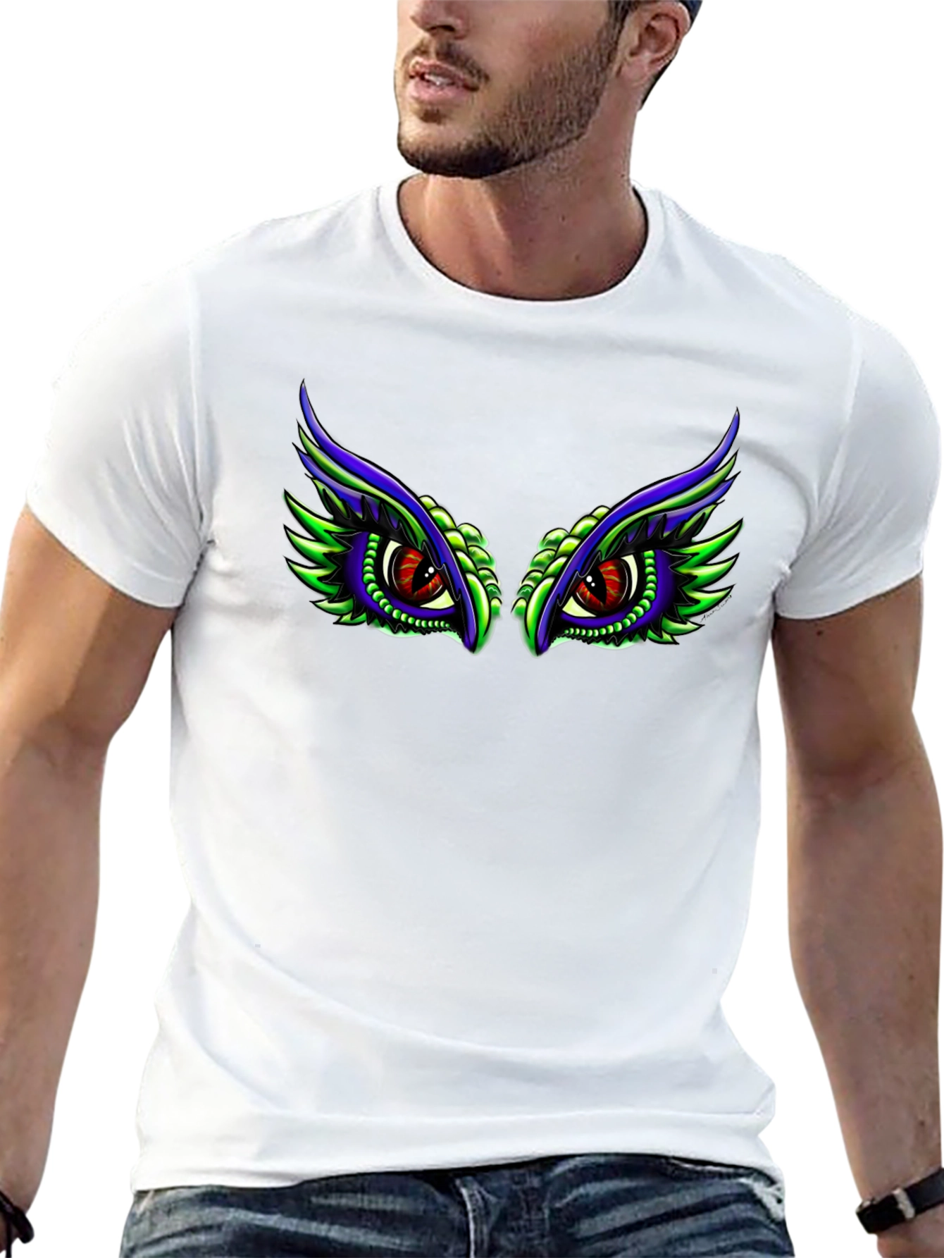 Eye-Catching Dragon Eyes Graphic Black T-Shirt