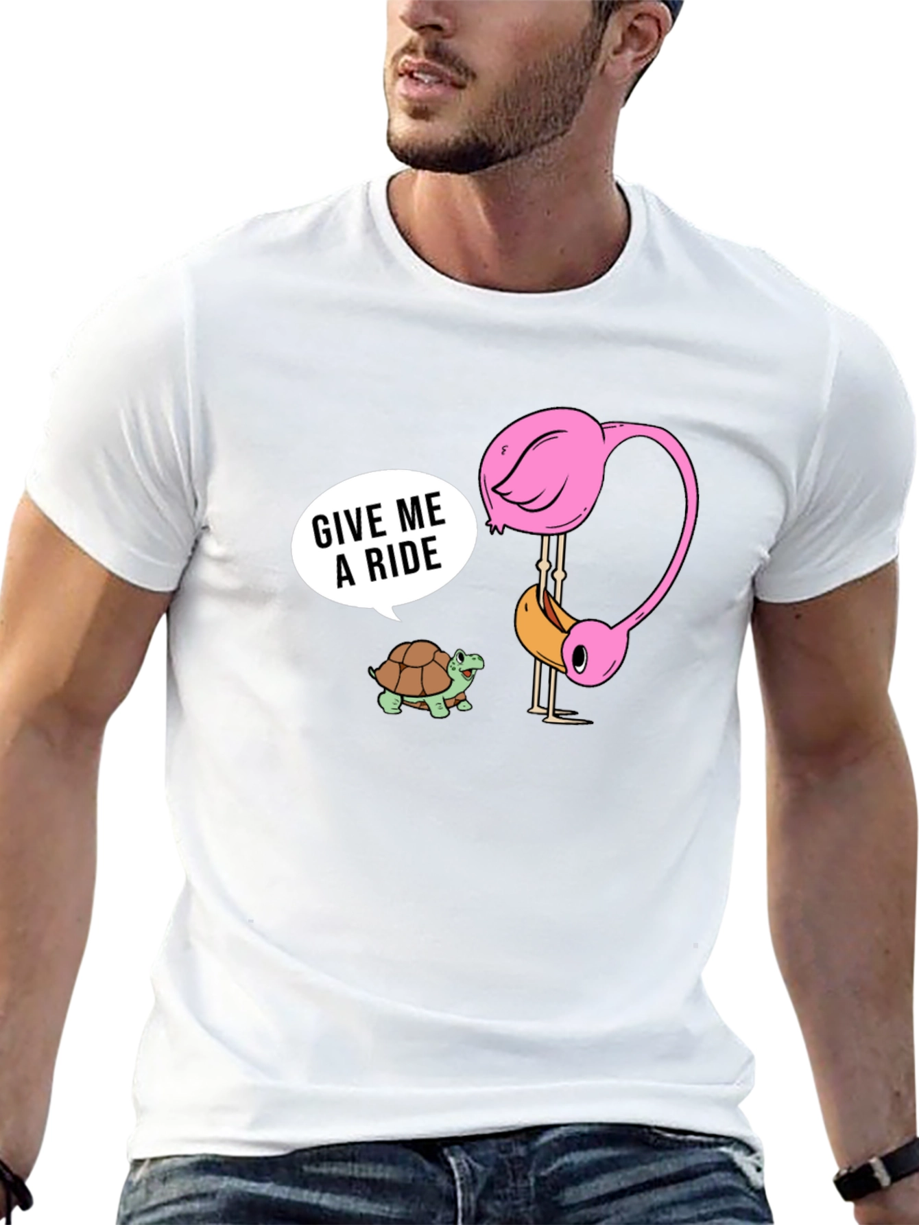 Funny Flamingo & Turtle Ride T-Shirt