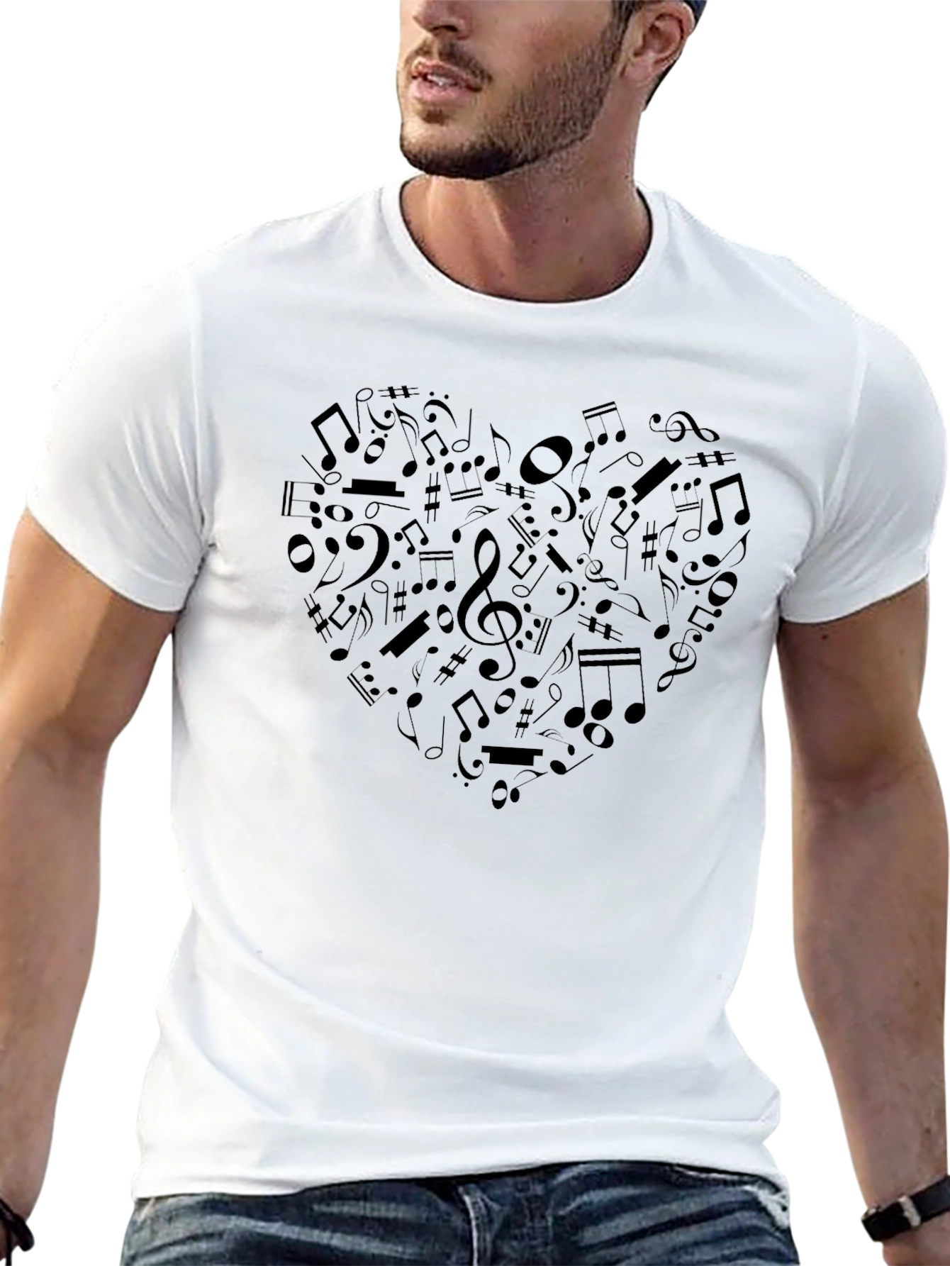 Music Heart Graphic Tee - Black Crew Neck T-Shirt