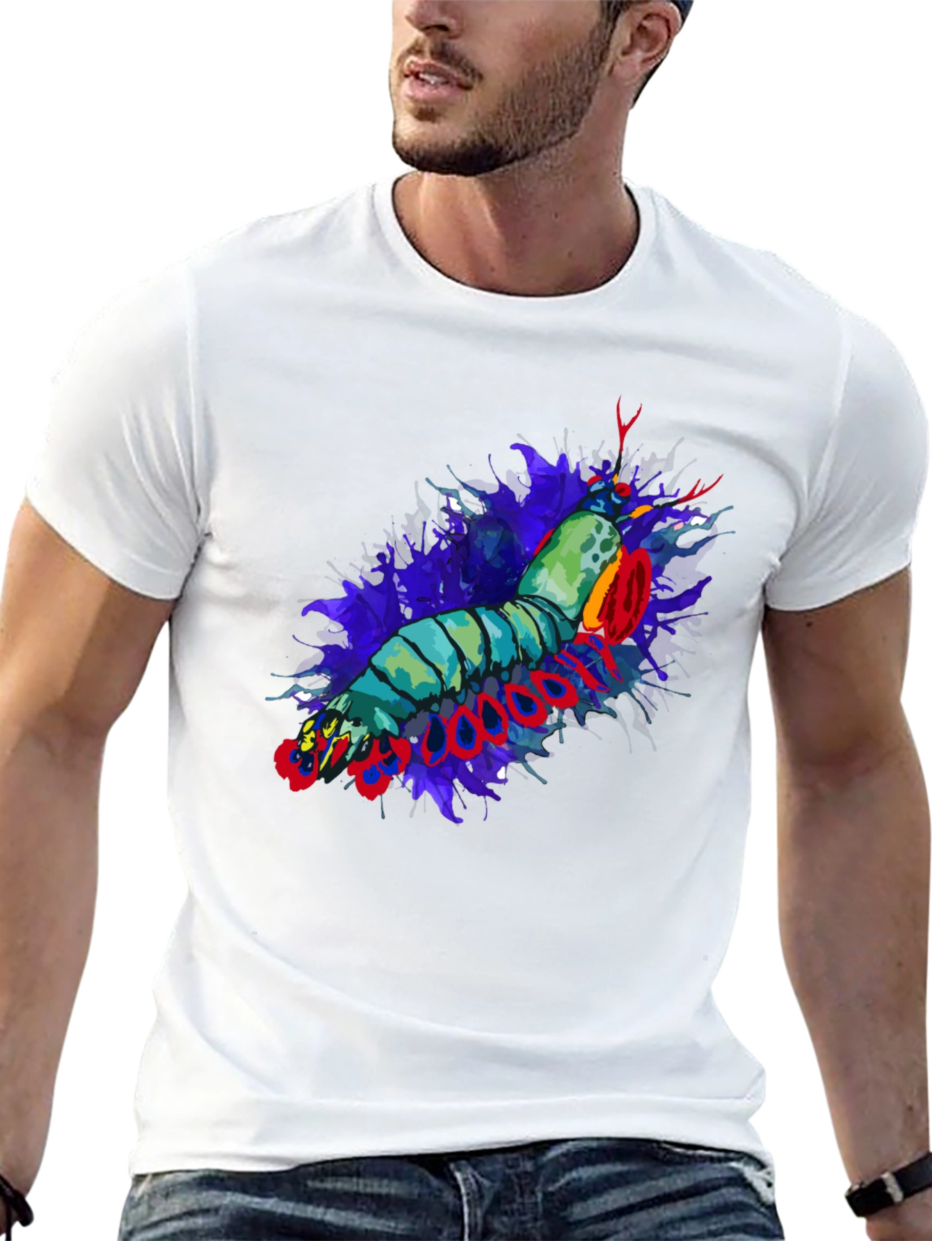 Mantis Shrimp Graphic Print Black T-Shirt