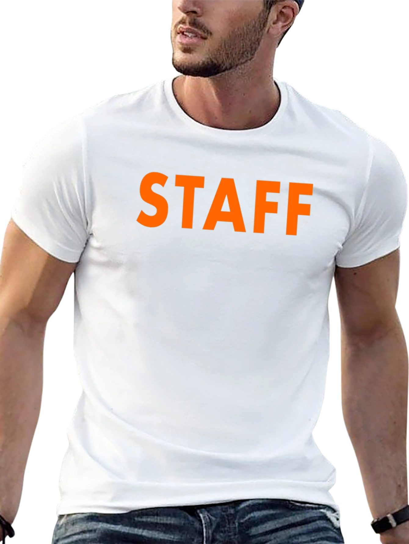 Black STAFF T-Shirt Crew Neck Casual Wear