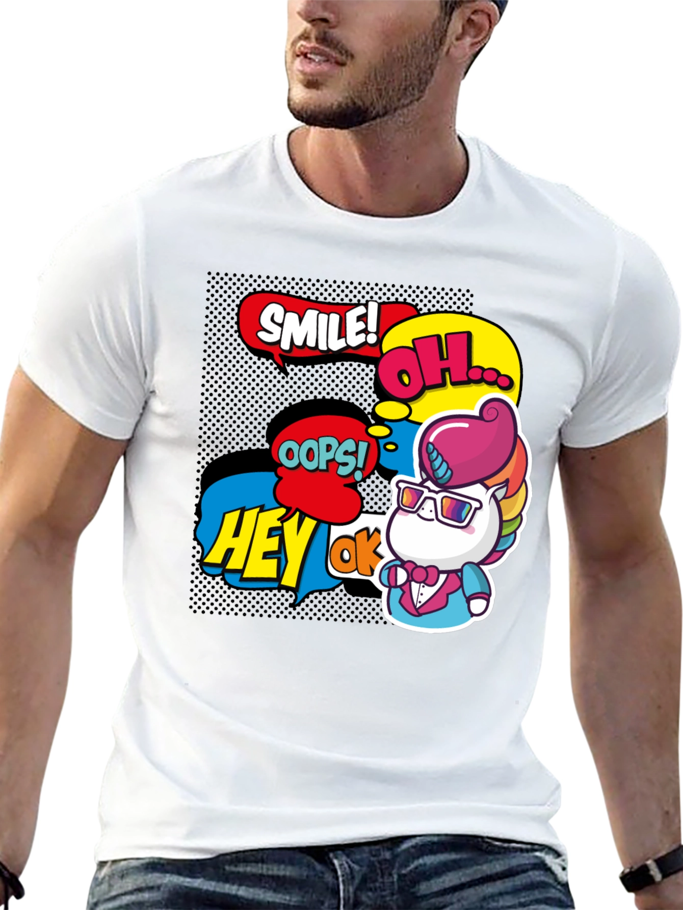 Comic Style Unicorn Graphic Tee