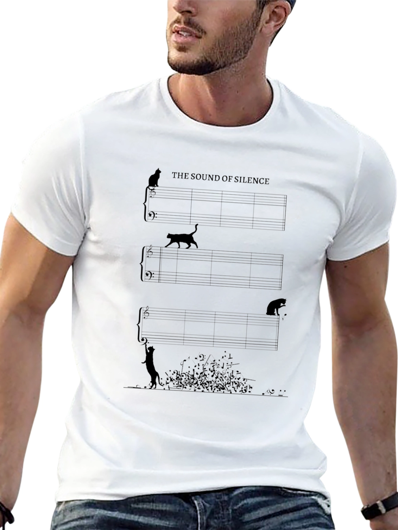The Sound of Silence Cats Music Notes Black T-Shirt