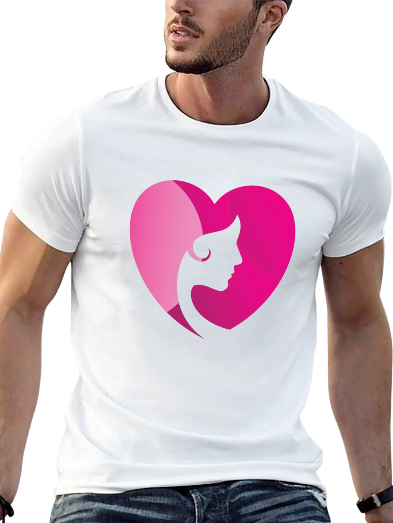 Heart Woman Silhouette Graphic Tee - Black Cotton