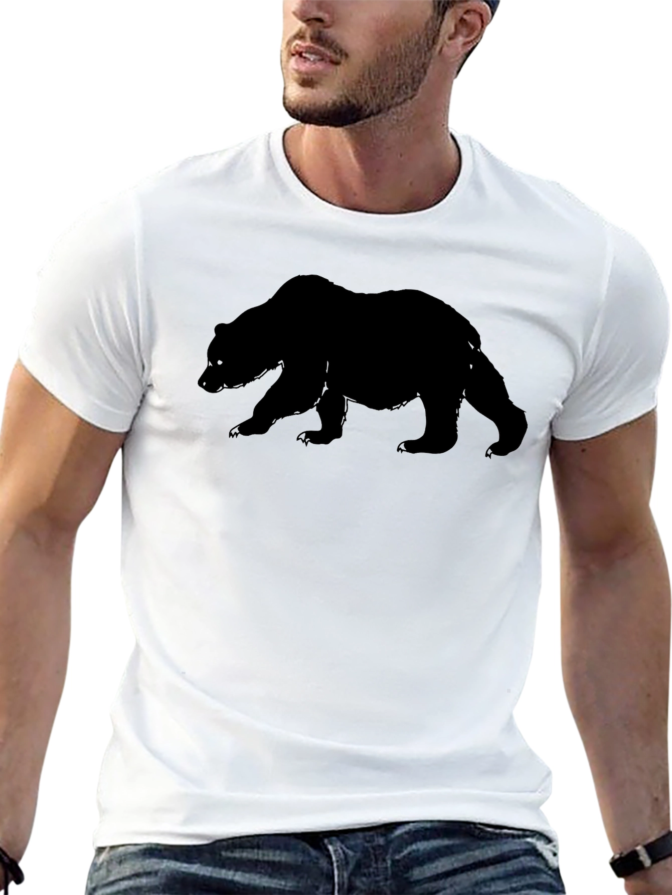 Mens Black Bear Graphic Crew Neck T-Shirt