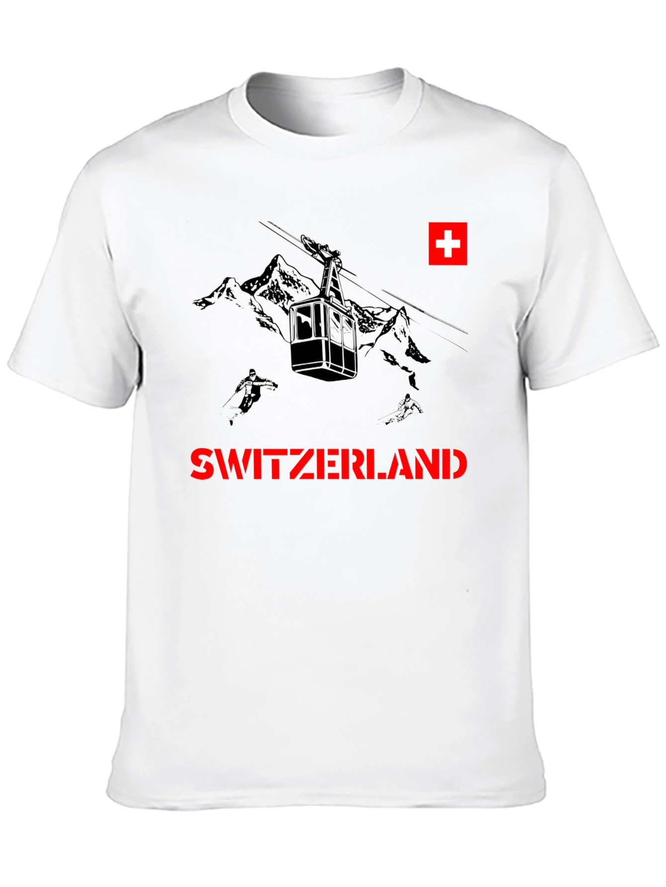 Switzerland Black T-Shirt - Skiing Graphic Tee