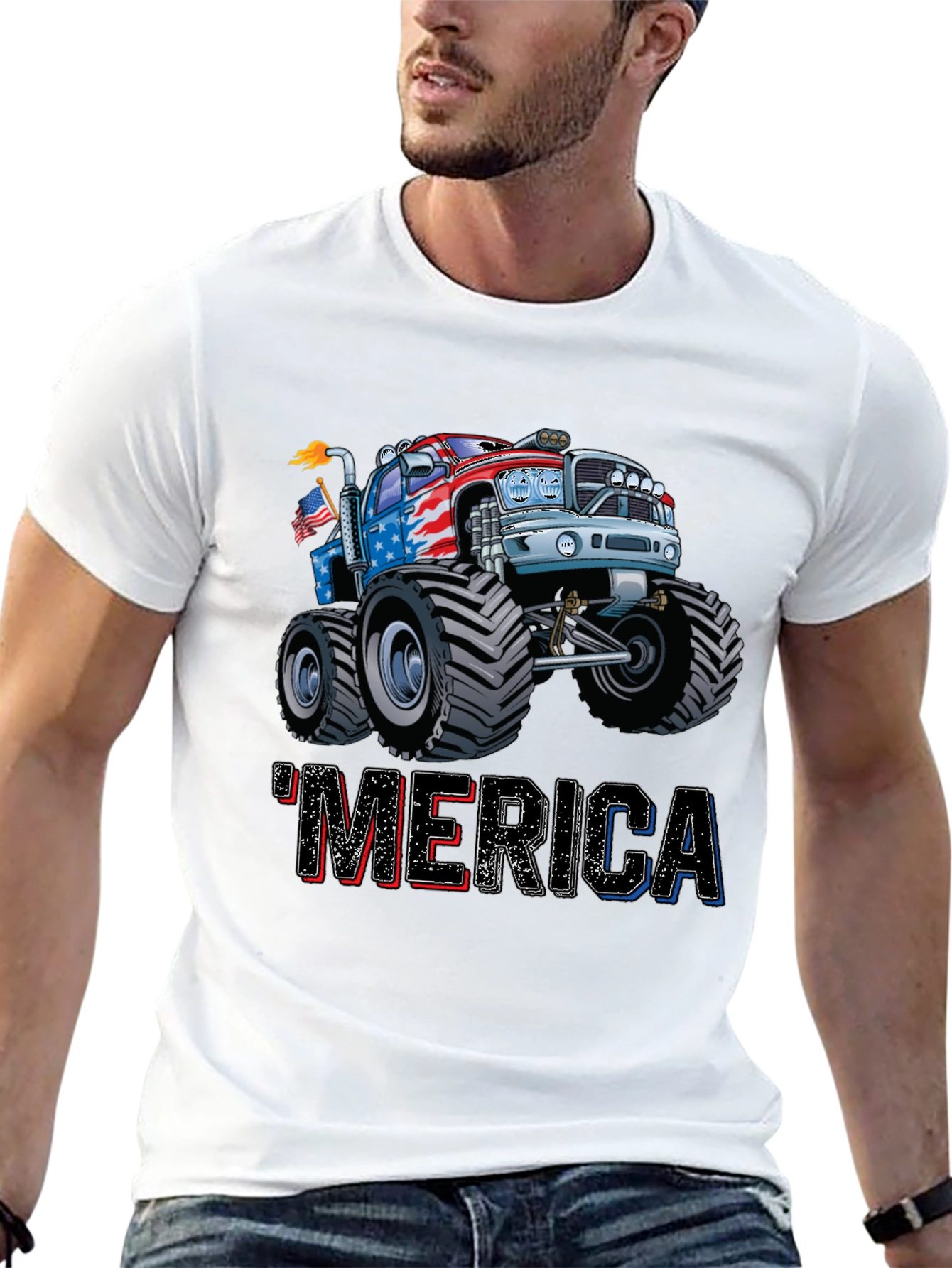 Patriotic Merica Monster Truck Graphic Tee