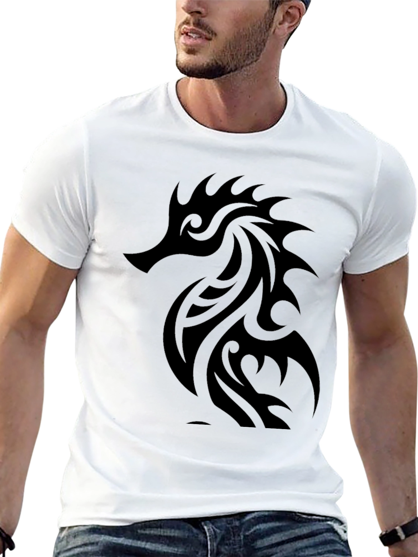 Tribal Seahorse Graphic Black T-Shirt