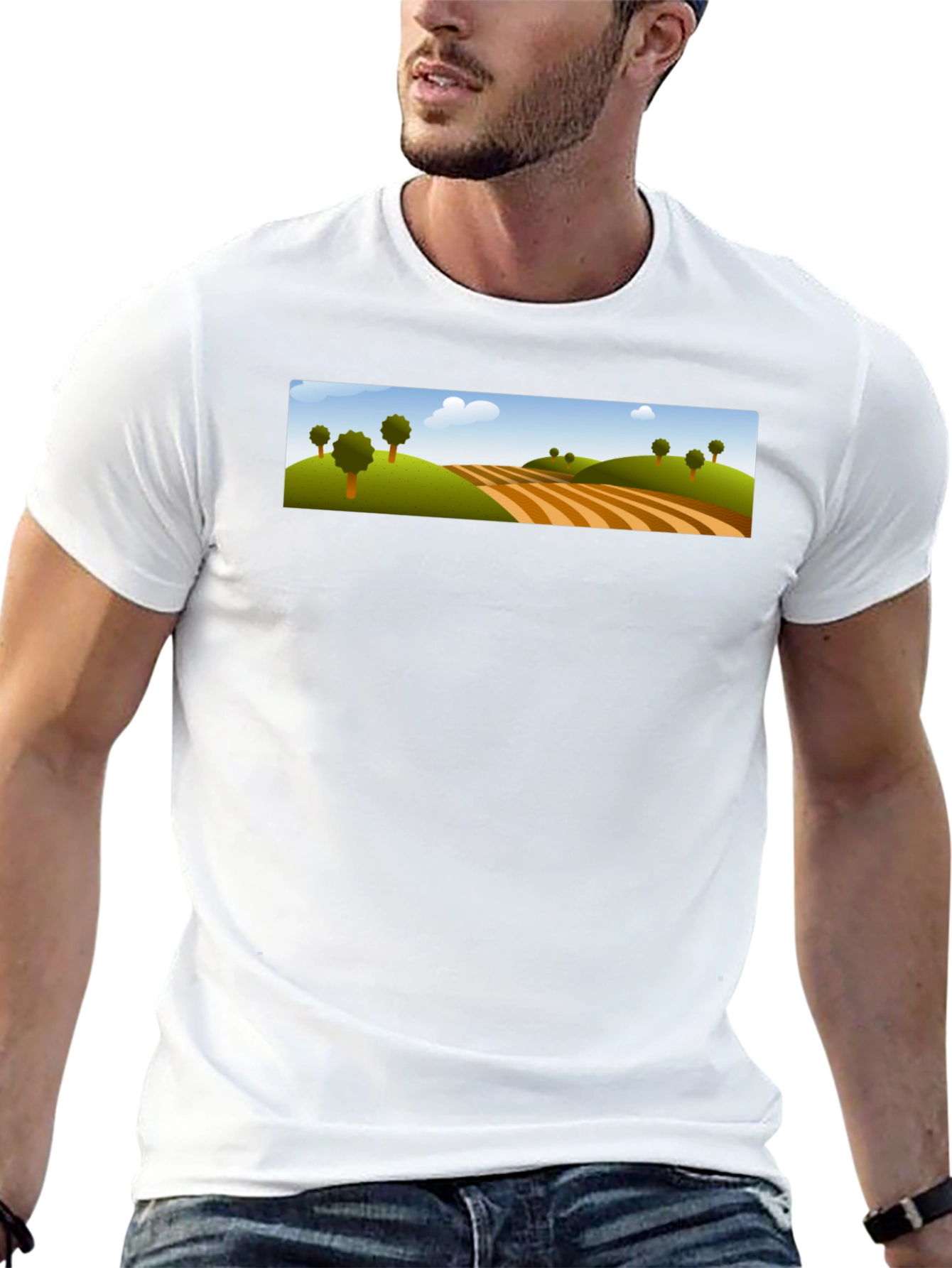 Scenic Landscape Graphic Tee - Black Cotton Blend