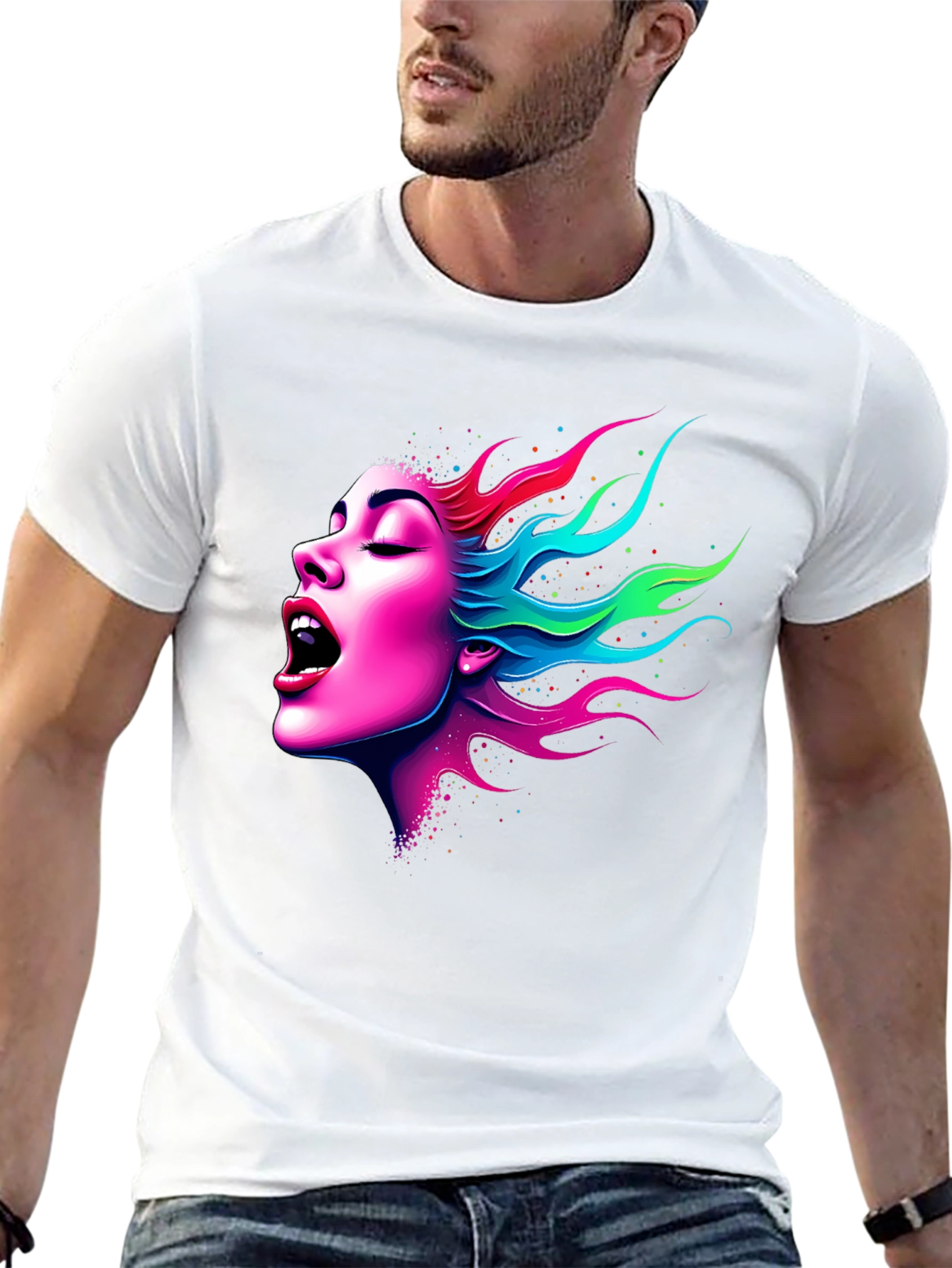 Vibrant Woman Graphic Tee - Soft Black Cotton