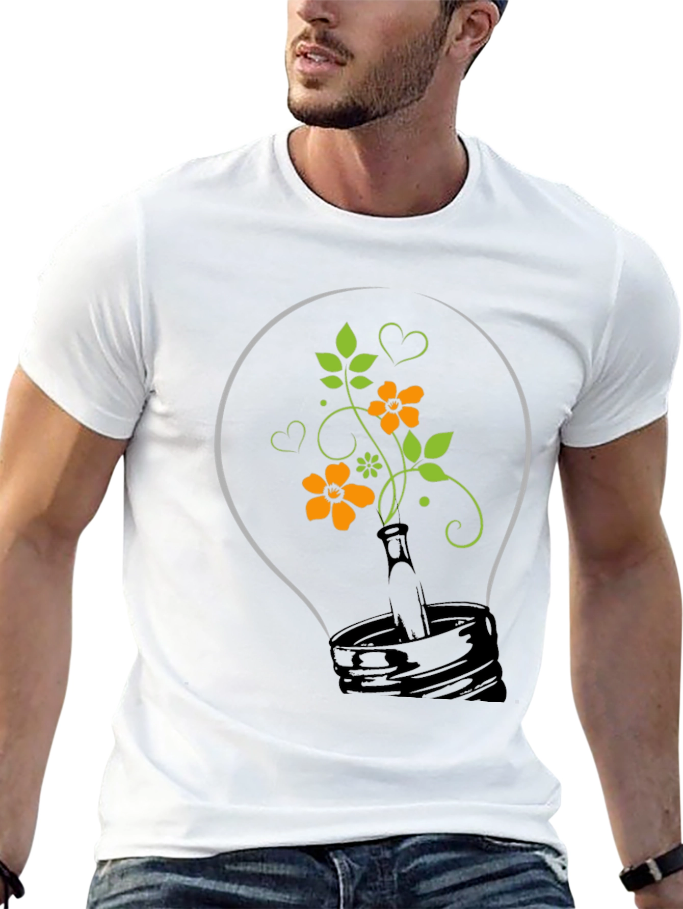 Floral Lightbulb Graphic Tee - Black Cotton T-Shirt