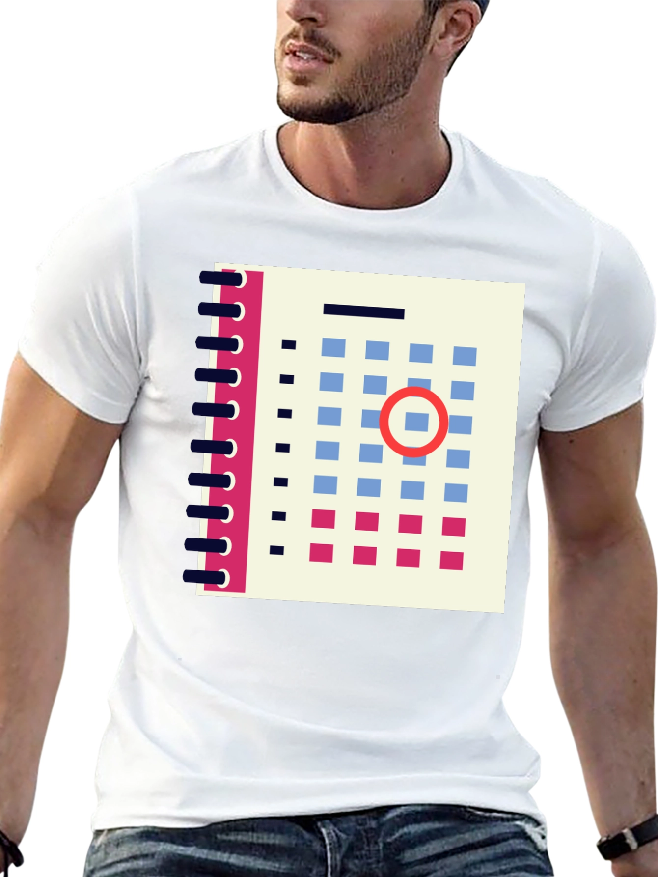 Abstract Calendar Graphic Tee - Stylish Mens Black T-Shirt