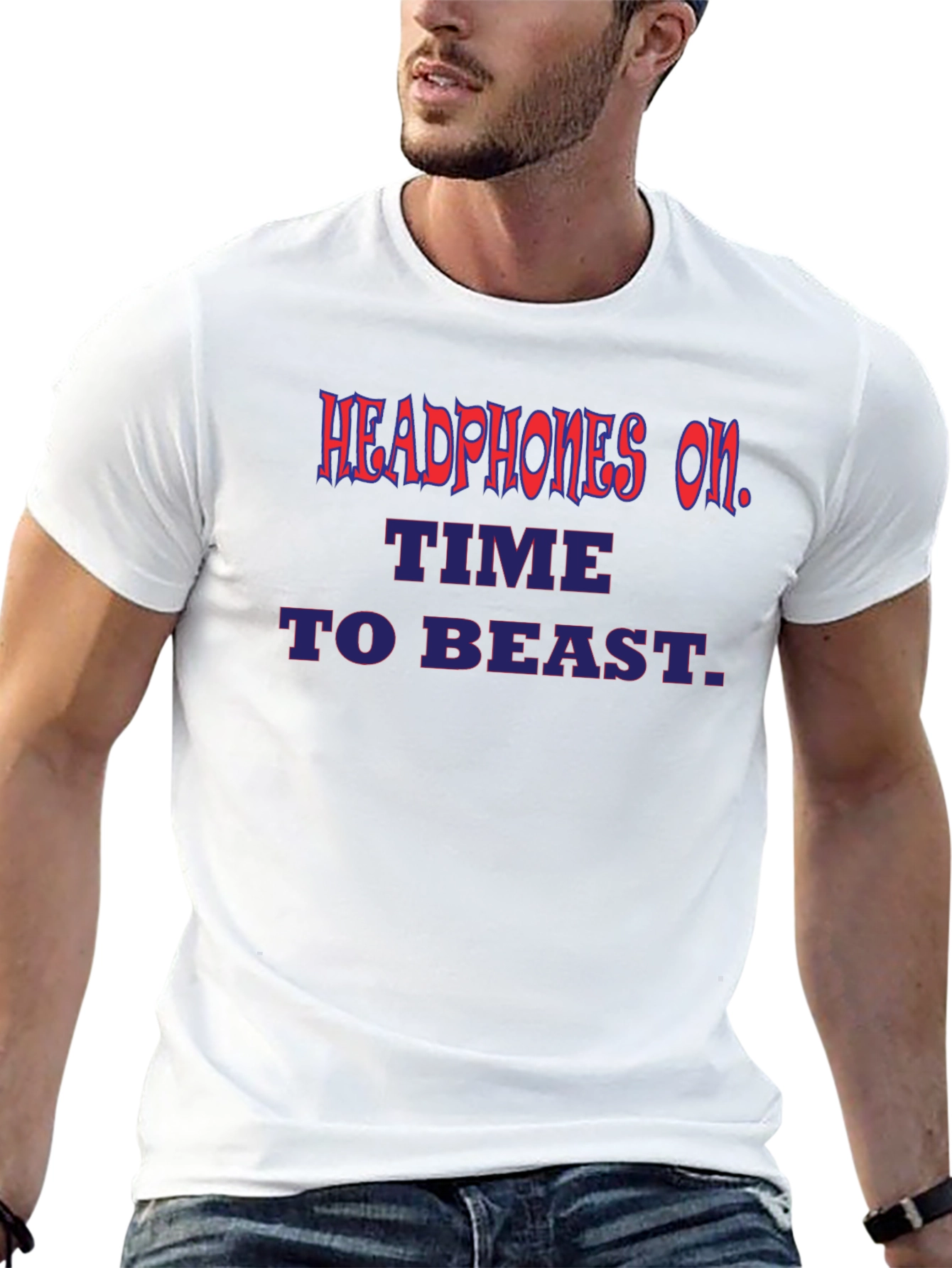Headphones On Time To Beast Graphic Tee - Black