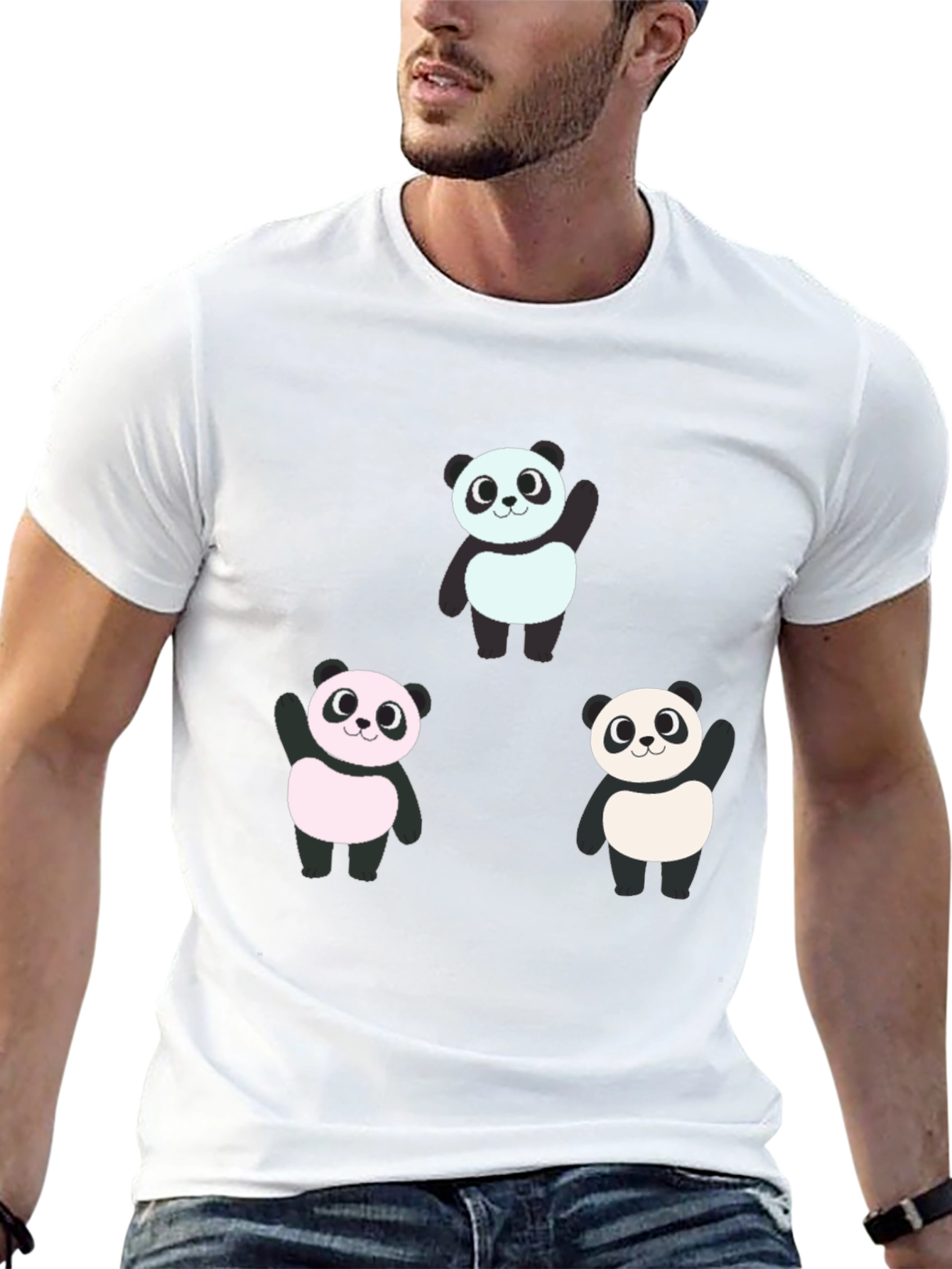 Cute Panda Graphic Tee - Black Cotton Blend