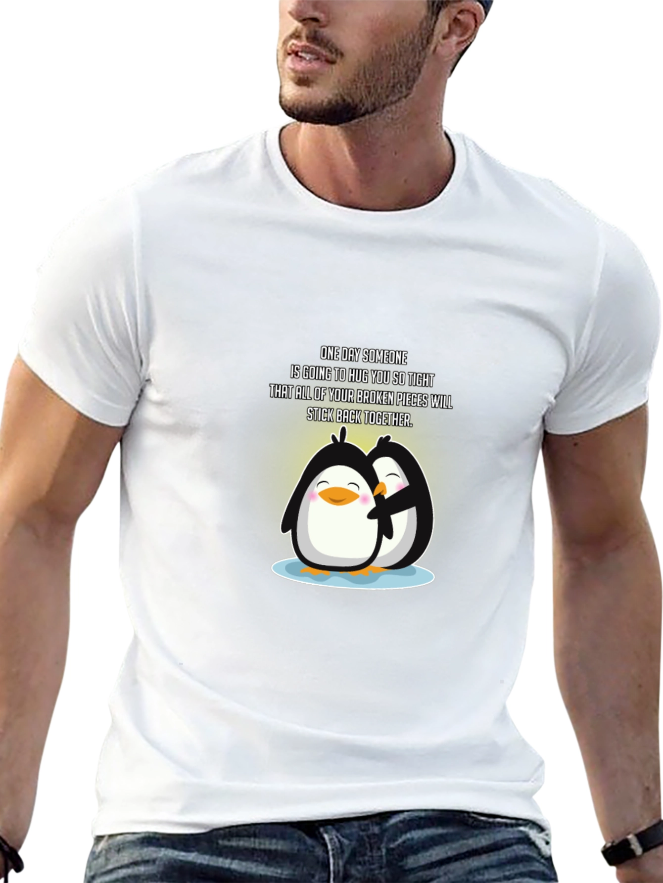 Penguin Hugs T-Shirt: Broken Pieces Stick Together