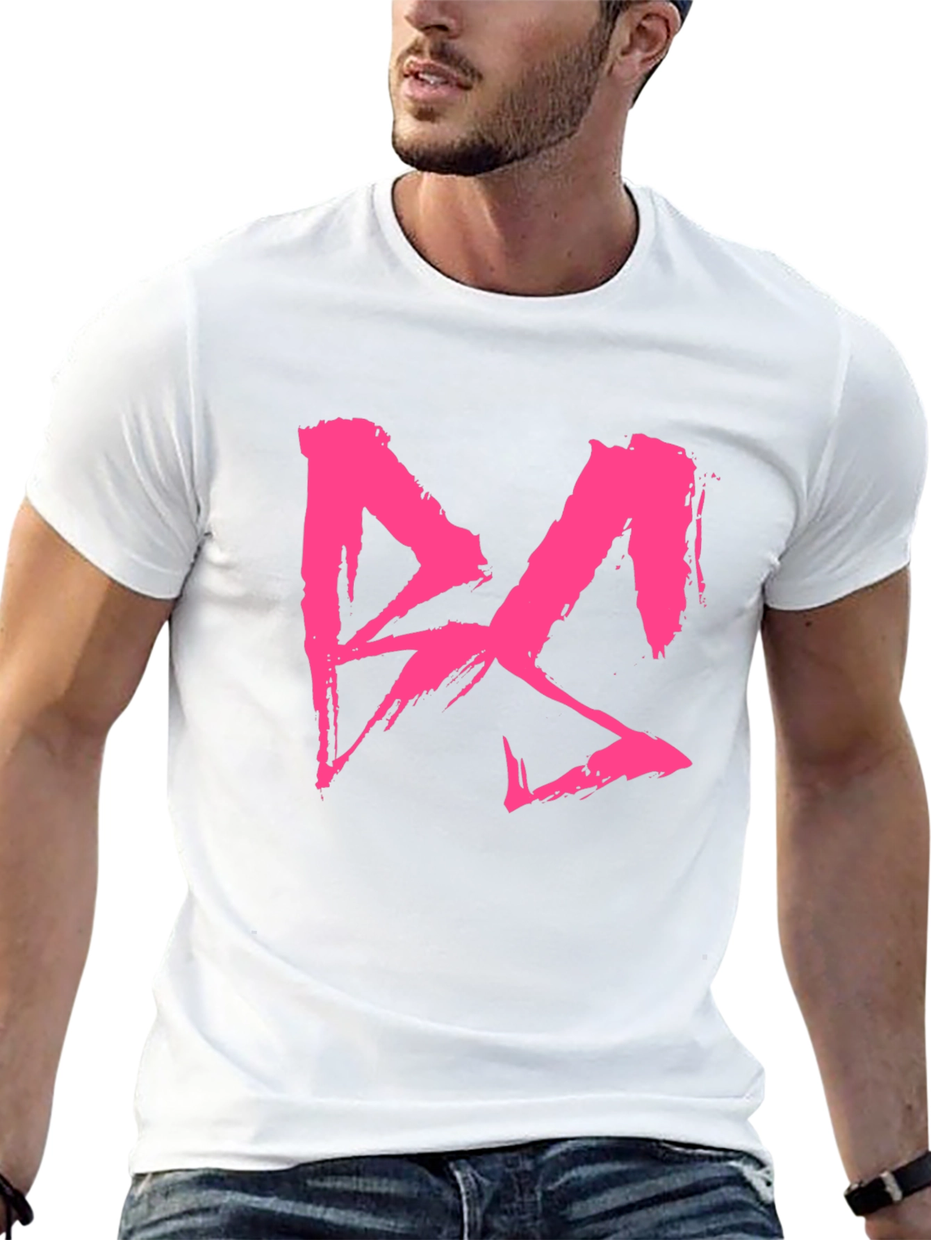 Black T-Shirt with Bold Pink Brushstroke Graphic Print