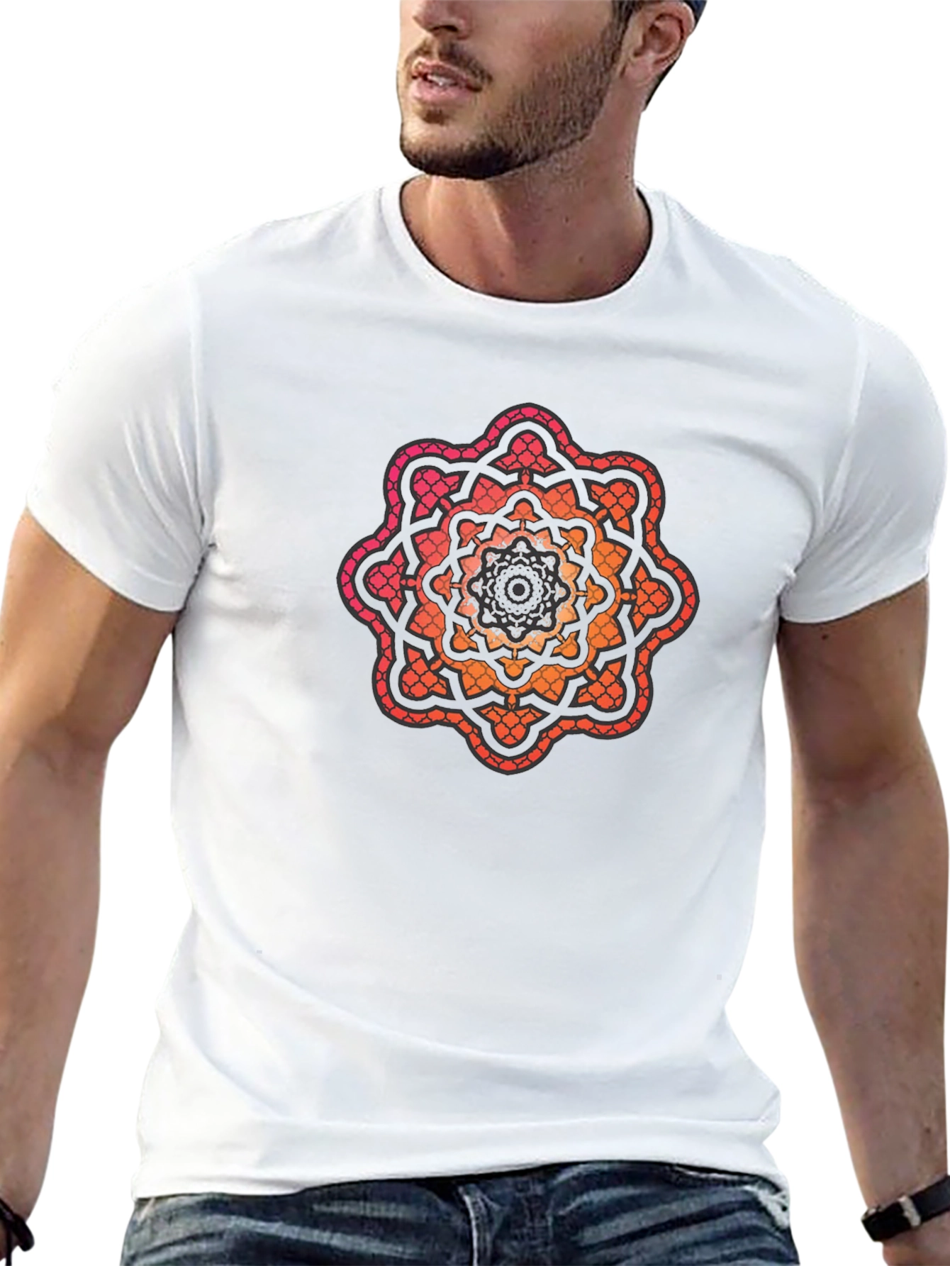 Geometric Mandala Graphic Tee - Black