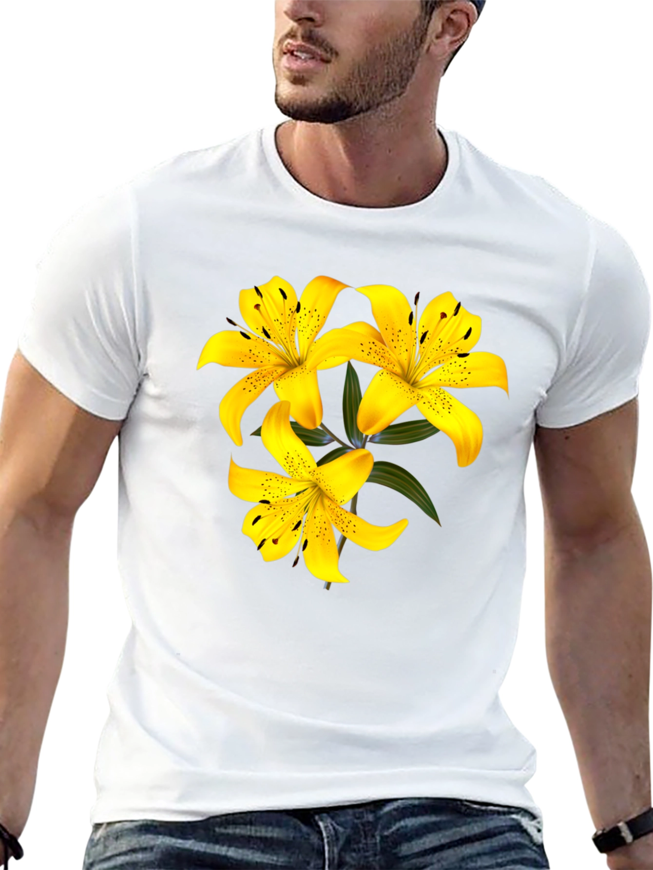 Yellow Lily Flower Black T-Shirt