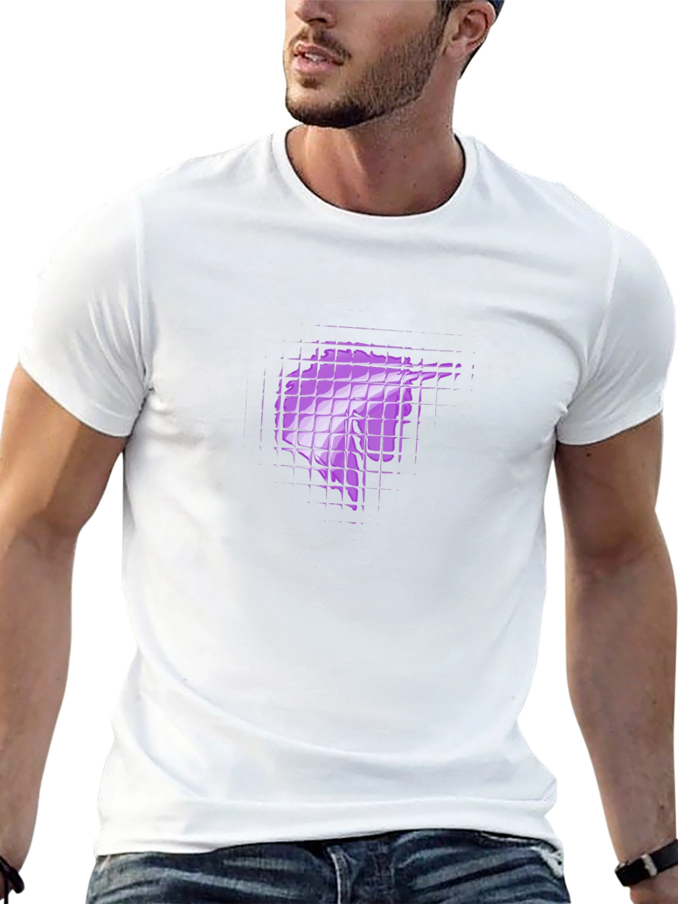 Black T-Shirt with Purple Geometric Graphic