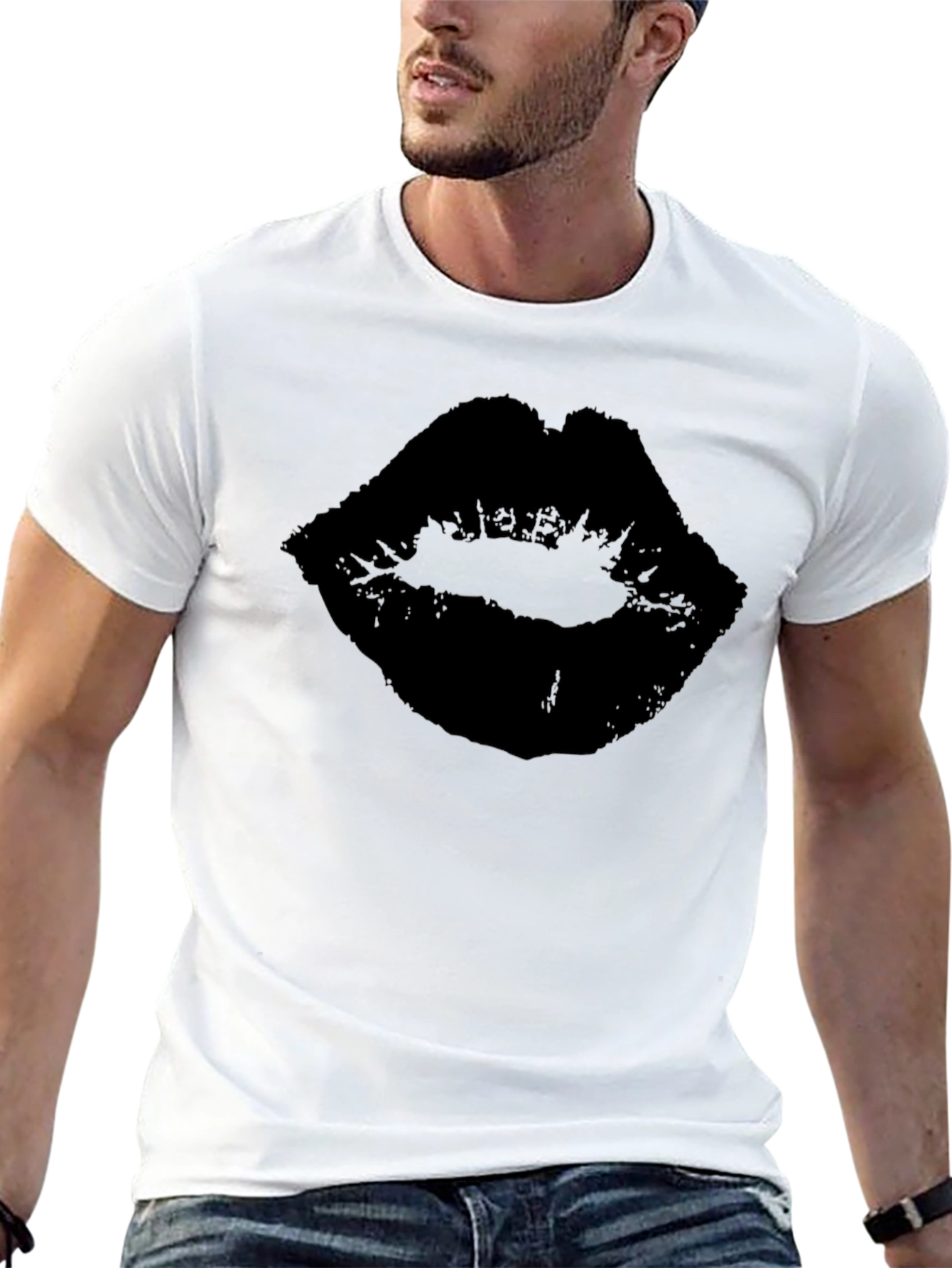 Black Lips Graphic T-Shirt - Stylish Kiss Print Tee