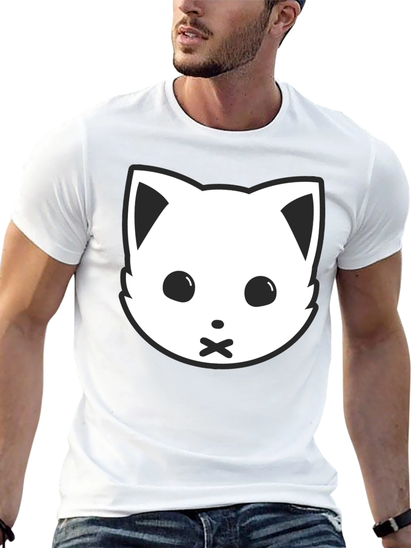 Black Cat Face Graphic Tee - Silent Kitty Style