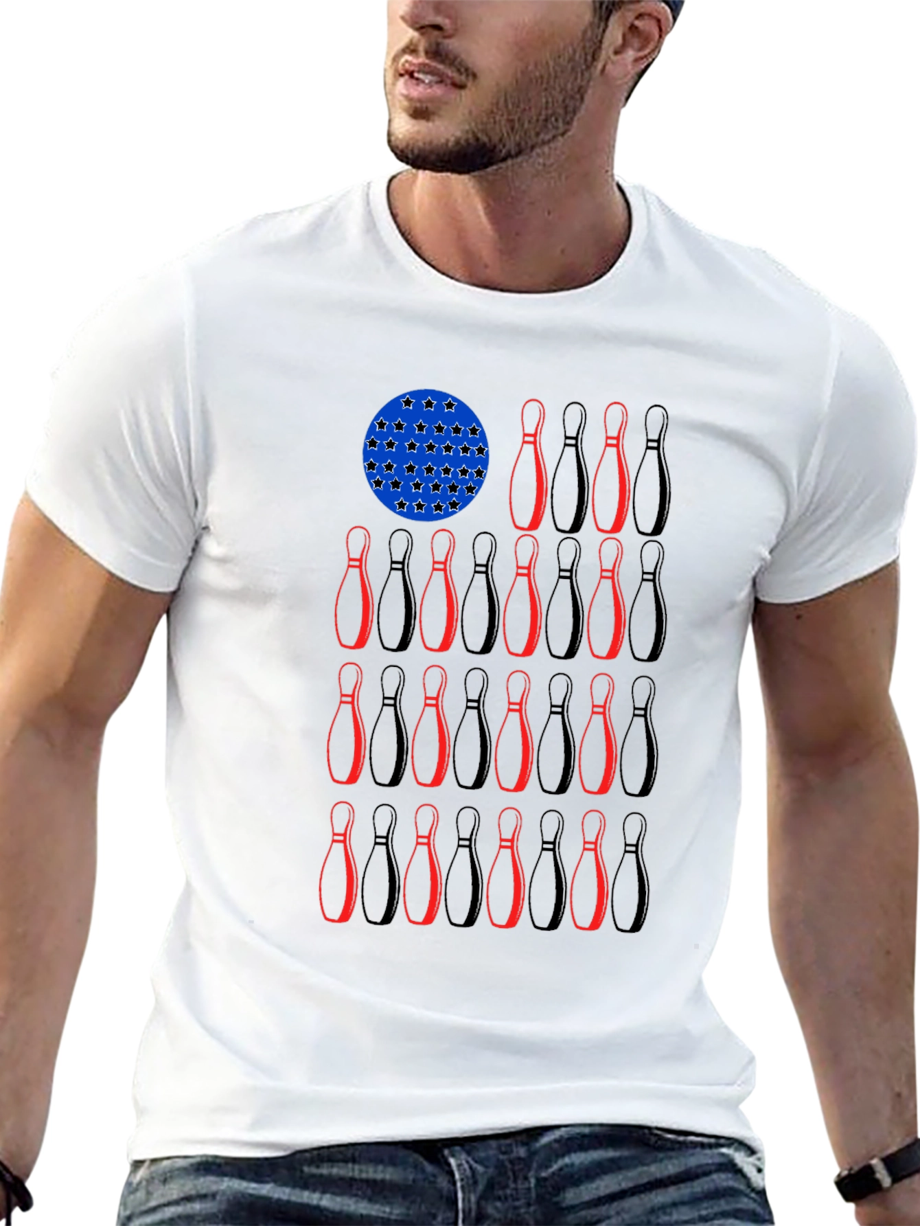 Bowling Pin USA Flag Graphic Tee