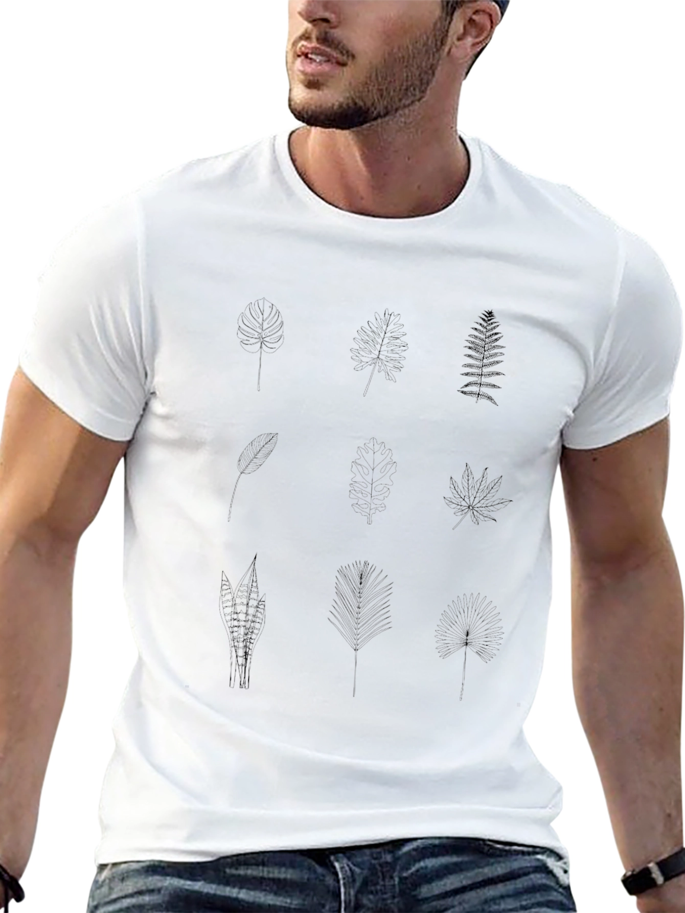 Minimalist Leaf Print Black T-Shirt