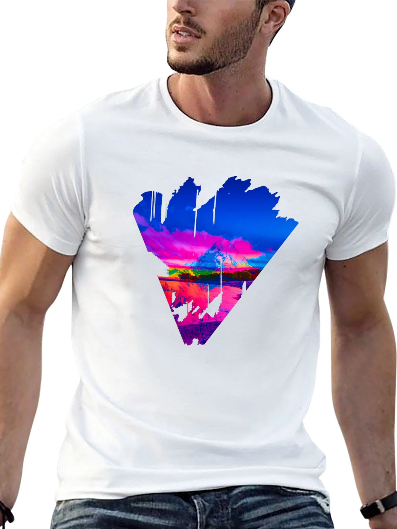 Vaporwave Mountain Triangle Graphic Tee - Black