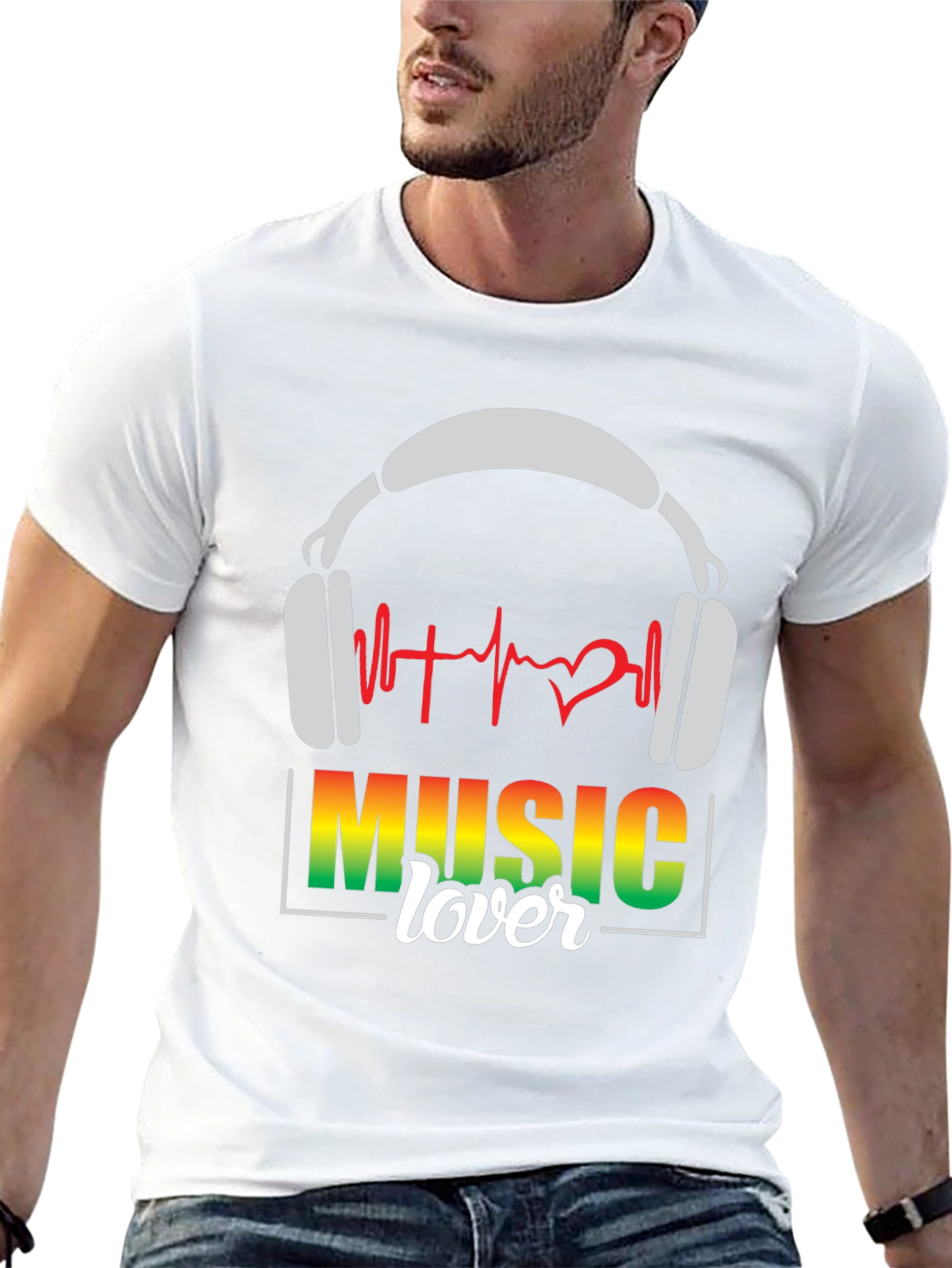 Music Lover T-Shirt - Headphones & Heartbeat Design