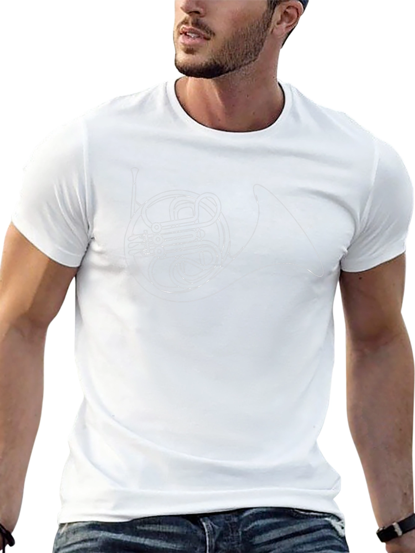 French Horn Outline Graphic T-Shirt