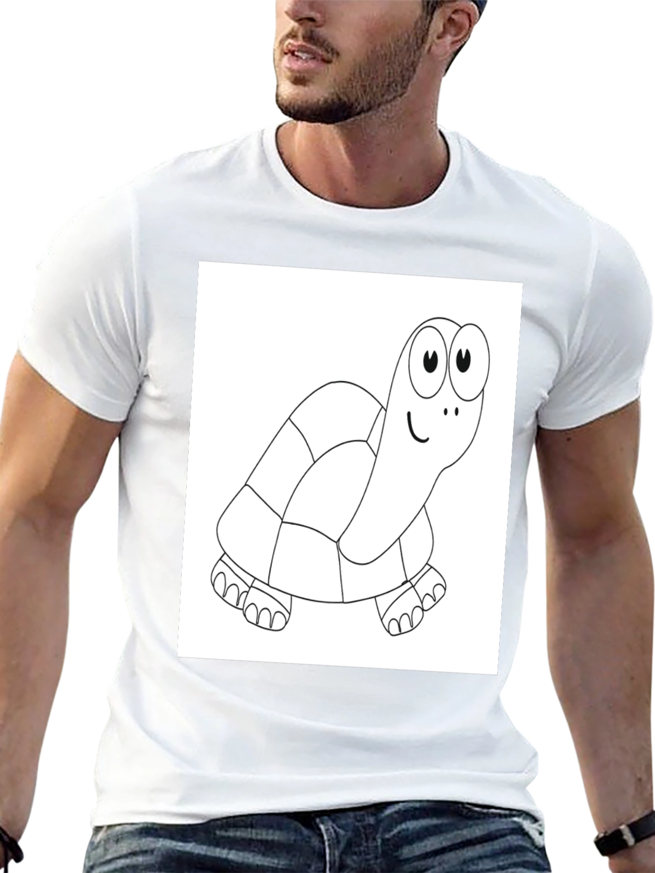 Cartoon Turtle Graphic Tee - Black Cotton Blend