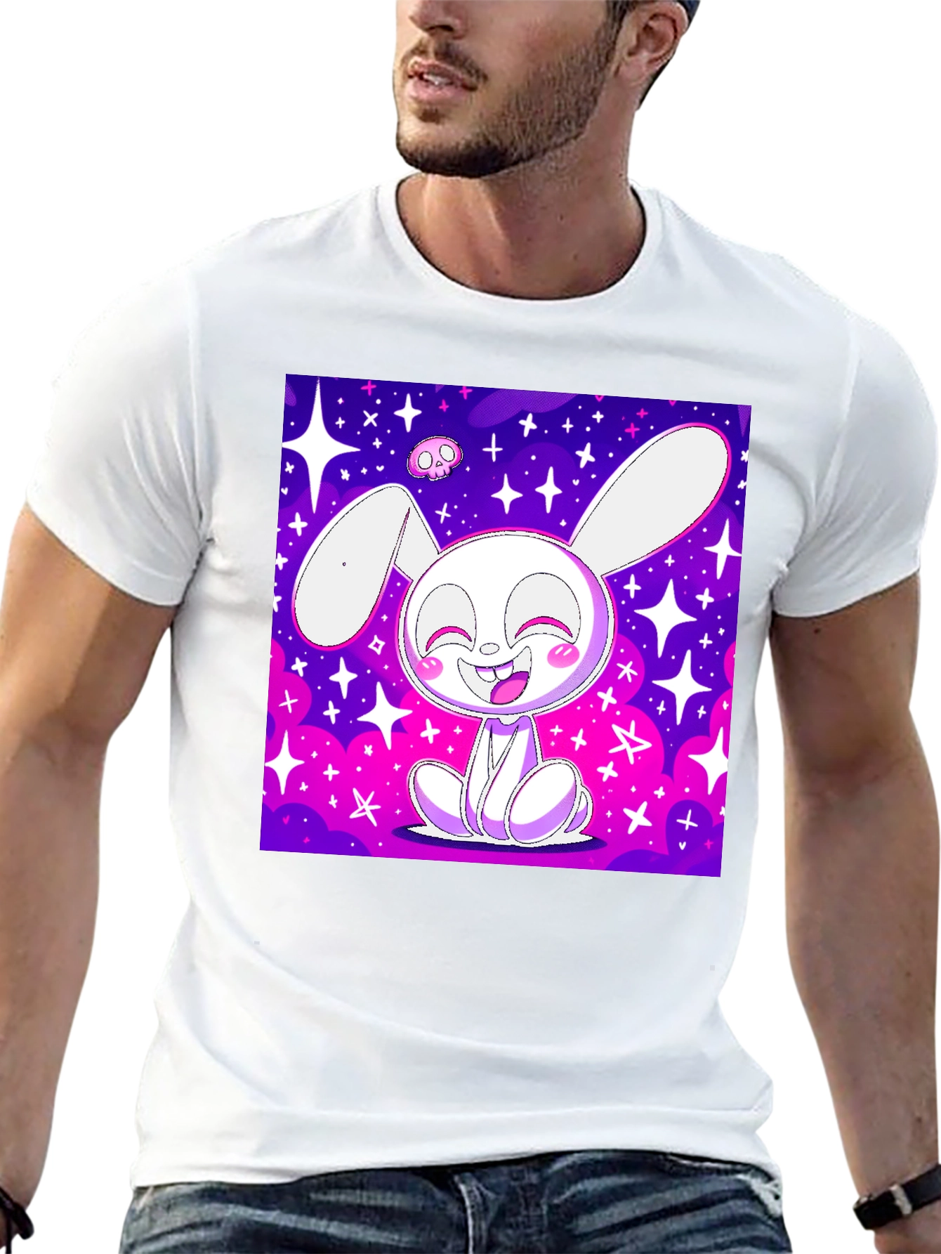 Cute Bunny Graphic Tee - Black
