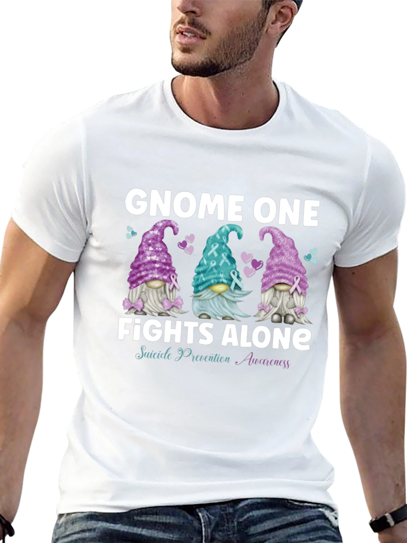 Gnome One Fights Alone Suicide Awareness T-Shirt