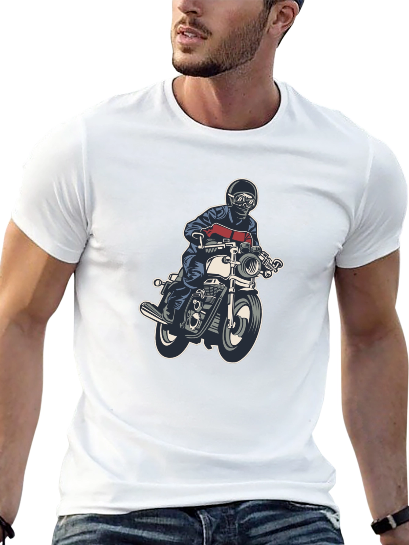 Motorcycle Rider Graphic Tee - Black Cotton T-Shirt