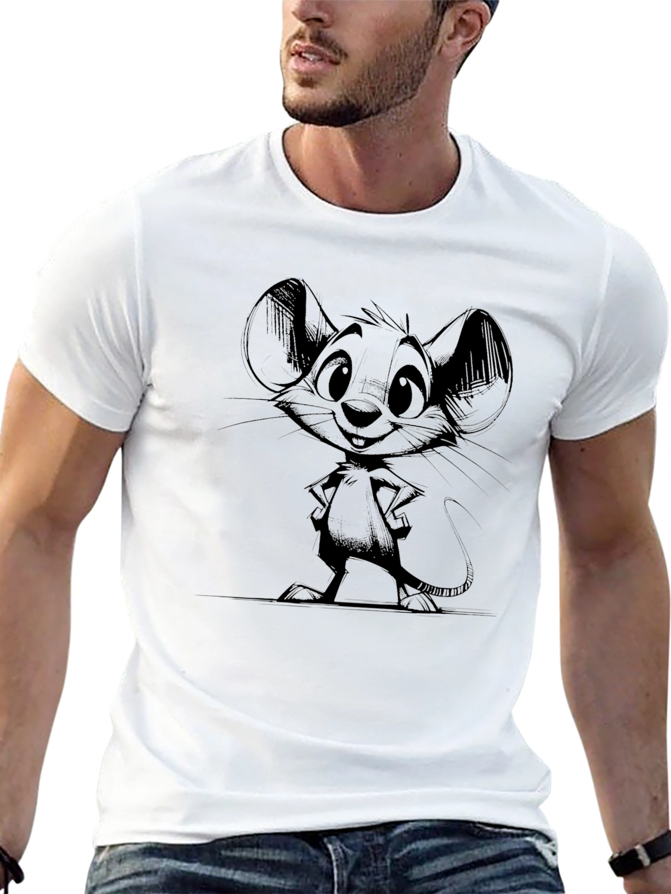 Cartoon Mouse Graphic Black T-Shirt