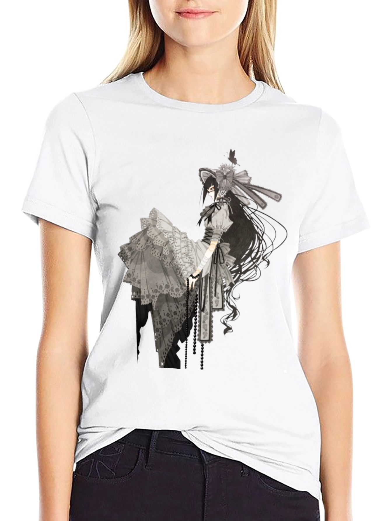 Anime Girl Graphic Tee - Elegant Gothic Lolita Style