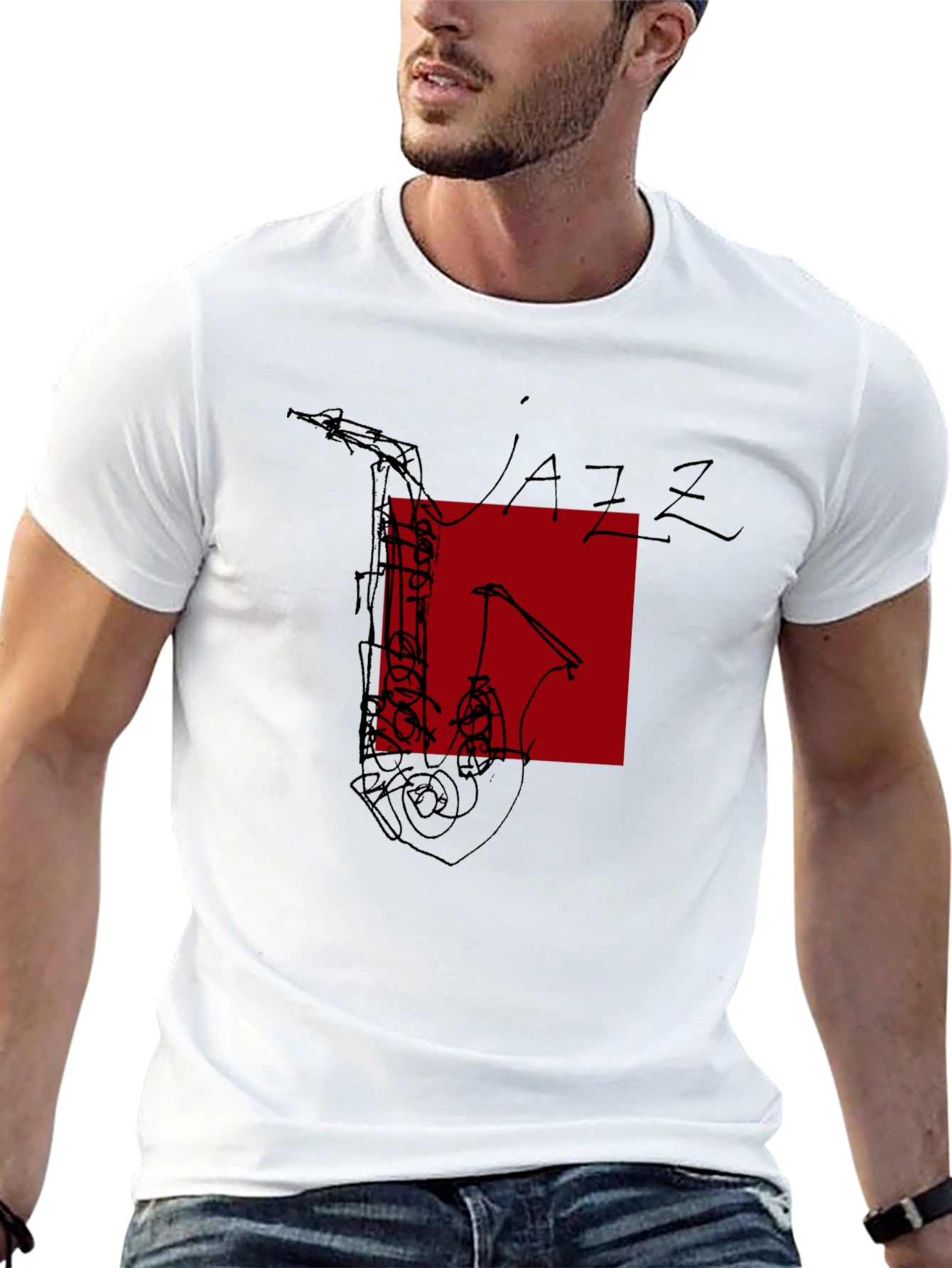 Jazz Music Graphic Tee - Black Saxophone Design