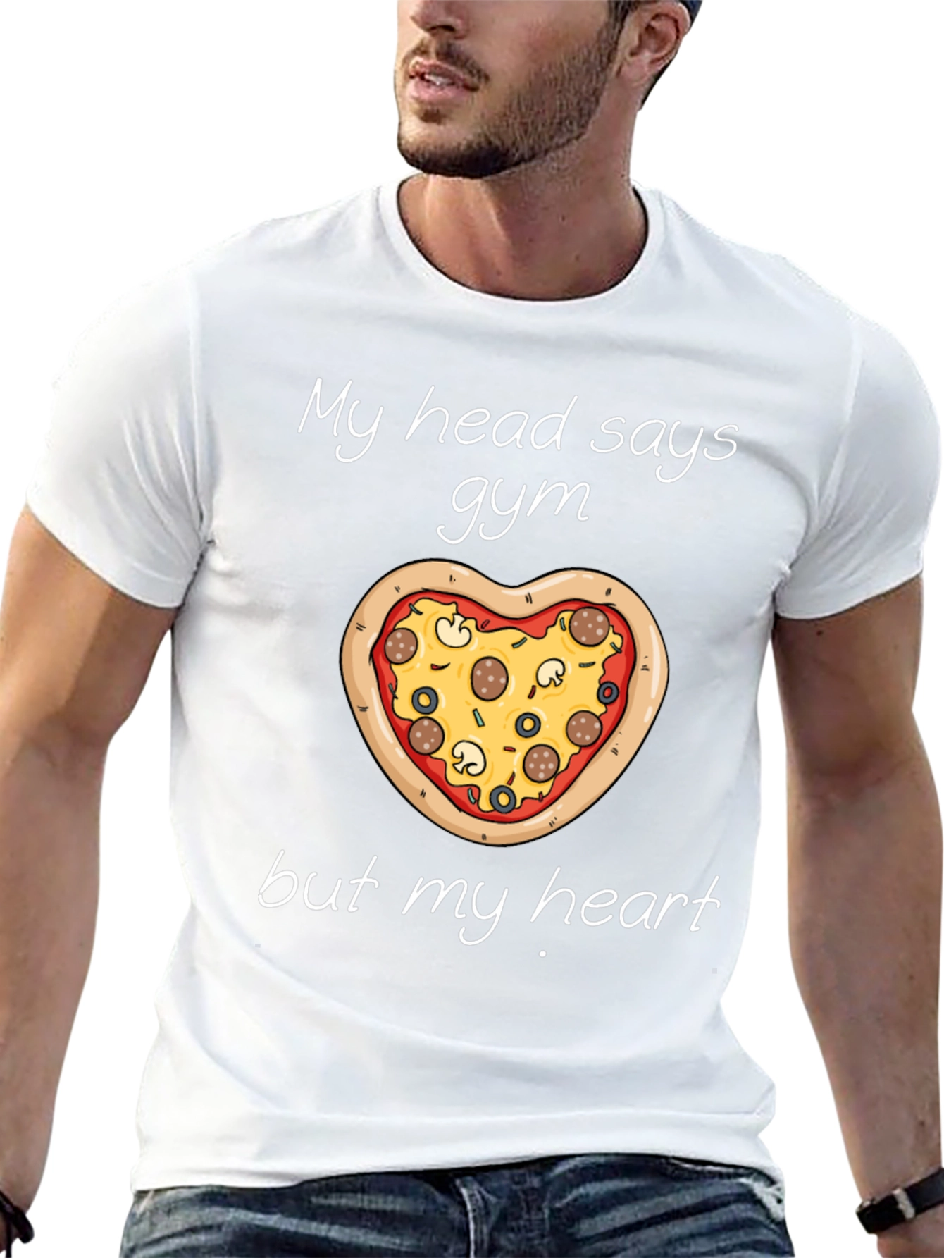 Gym Pizza Heart Graphic Tee Funny Workout Shirt